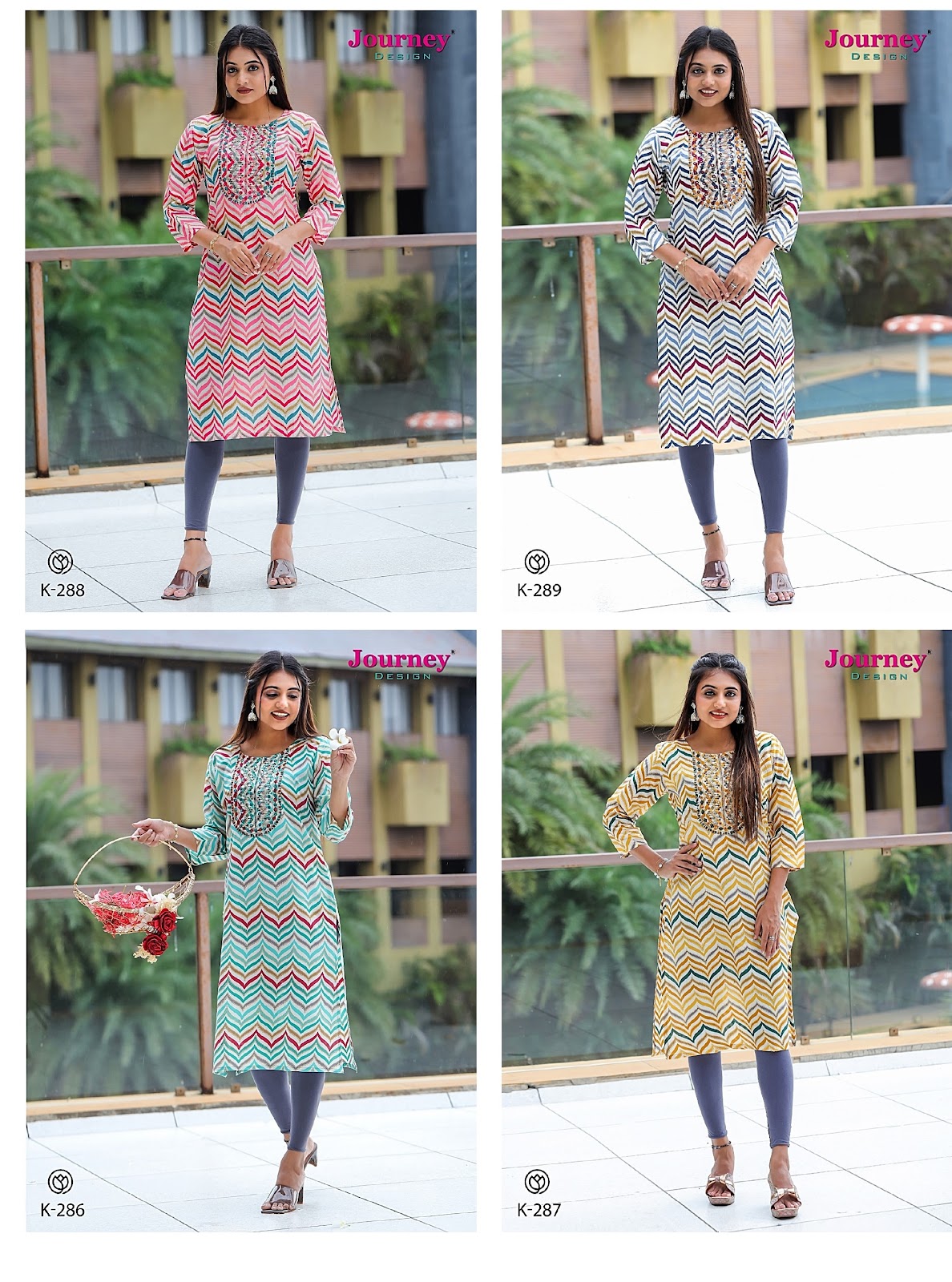 K 286-289 Journey Design Capsule Knee Length Kurtis Exporter Gujarat
