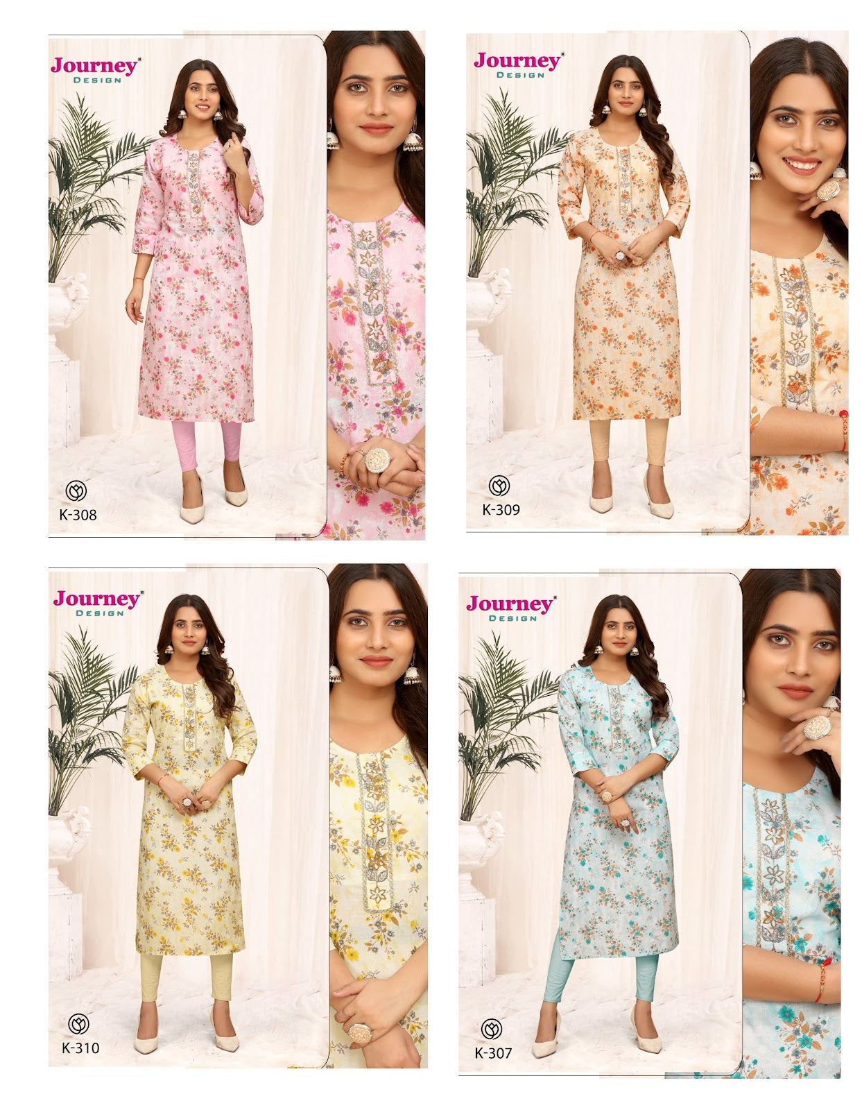 K 307-310 Journey Design Cotton Long Straight Kurti Manufacturer India