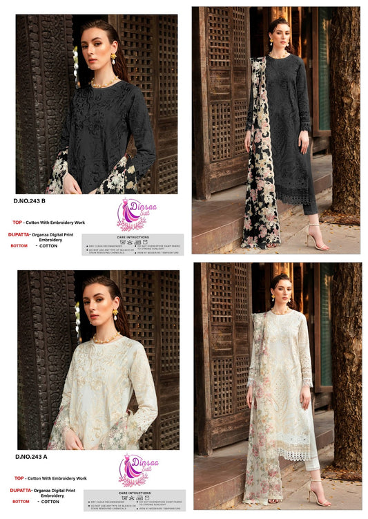 White-Black 234Ab Dinsaa Suit Cotton Pakistani Salwar Suits Supplier