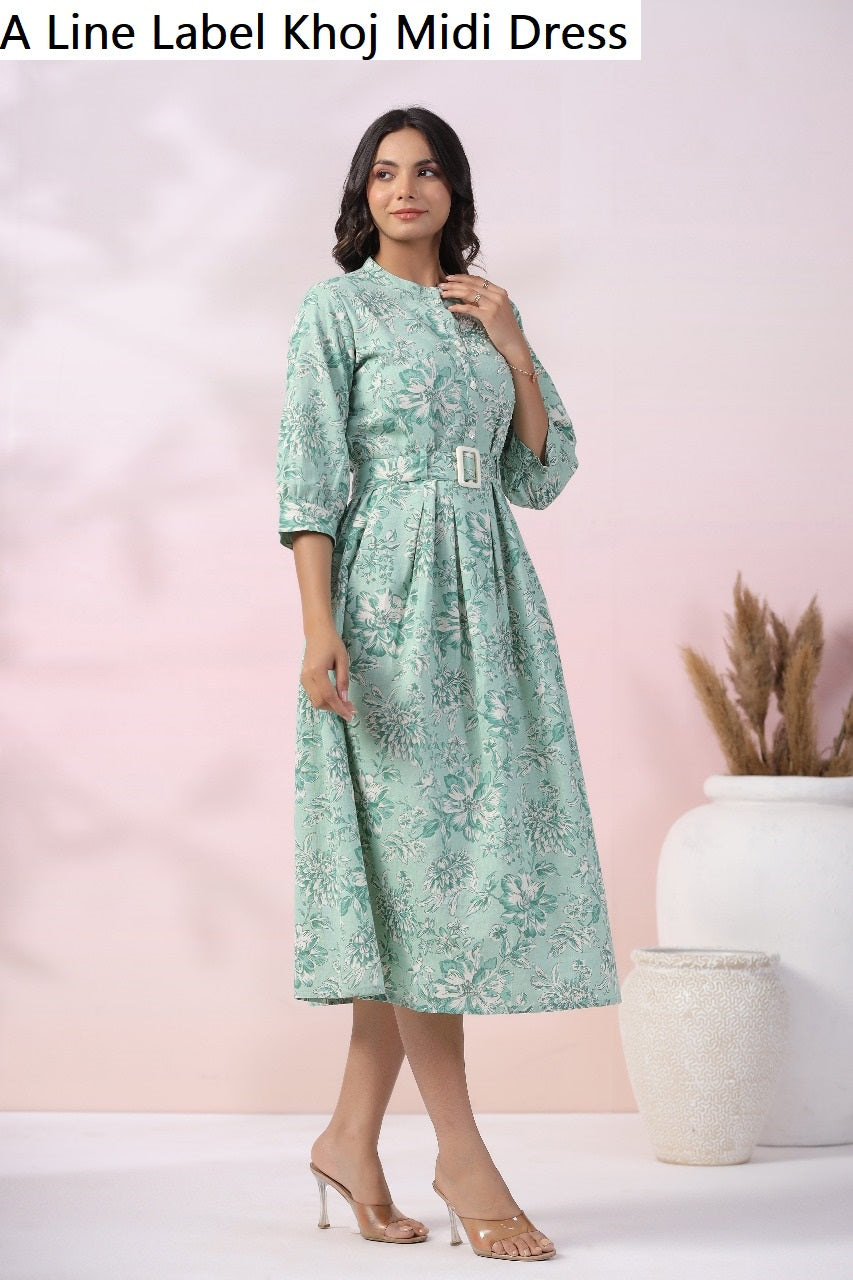 A Line Label Khoj Cotton Midi Dress Exporter India – Kavya Style Plus