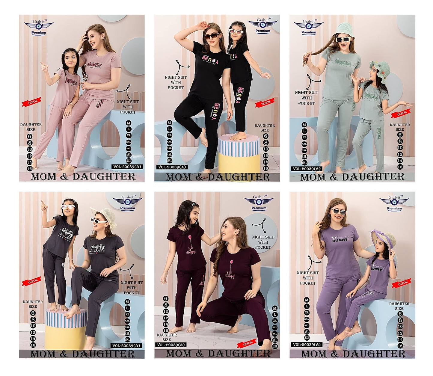 Mom And Daughter 20039 A Grab It Tencil Pyjama Night Suits Exporter