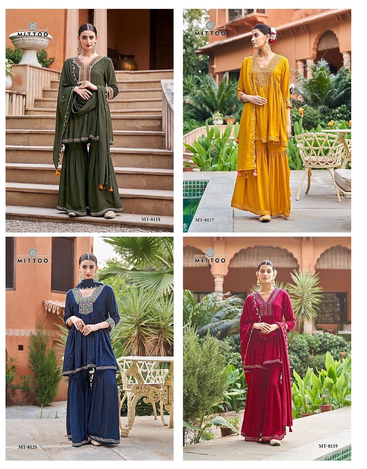 Mt 8117-8120 Mittoo Muslin Readymade Sharara Suits Exporter