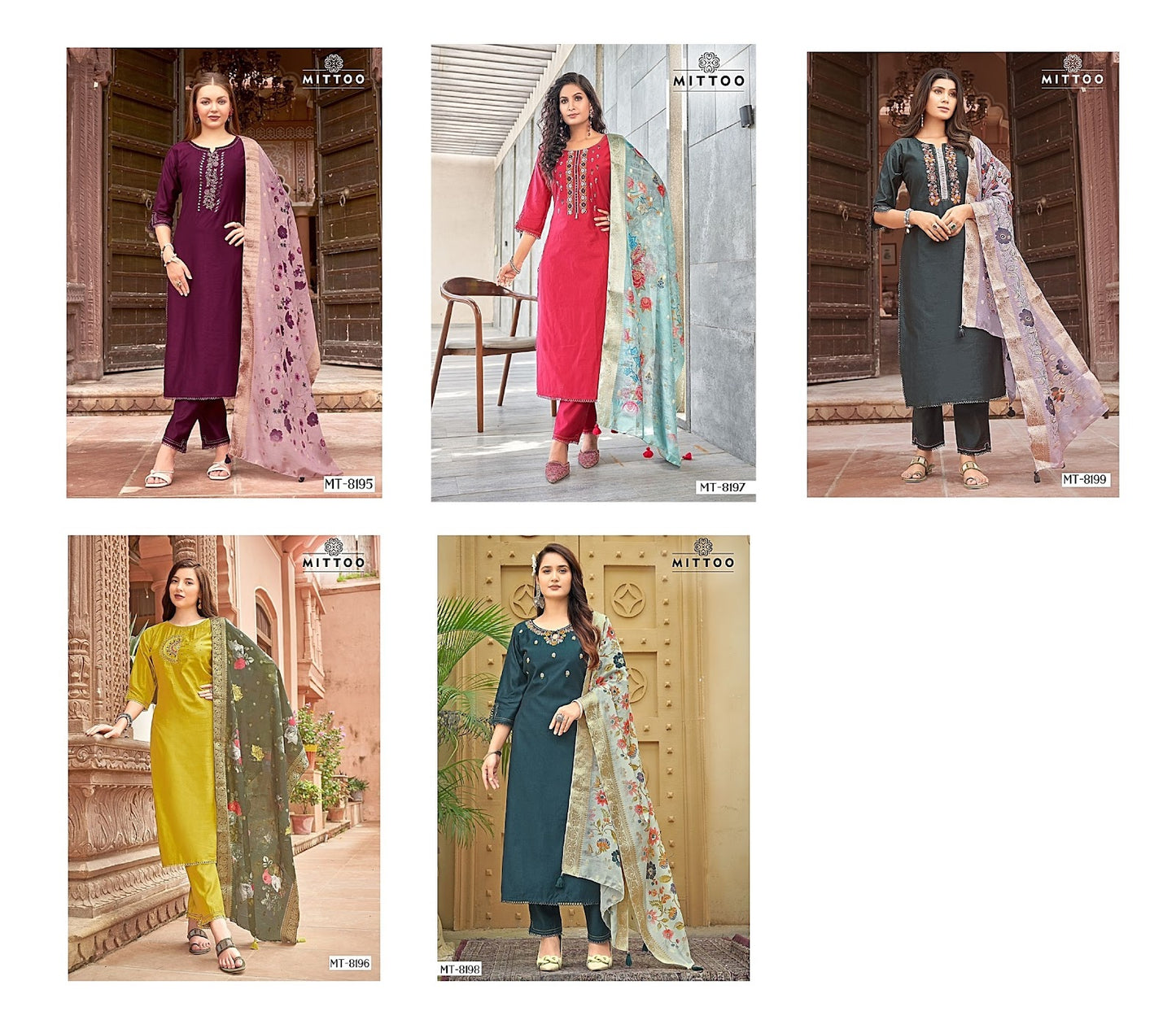 Mt 8195-8199 Mittoo Viscose Weaving Readymade Pant Style Suits Supplier Gujarat