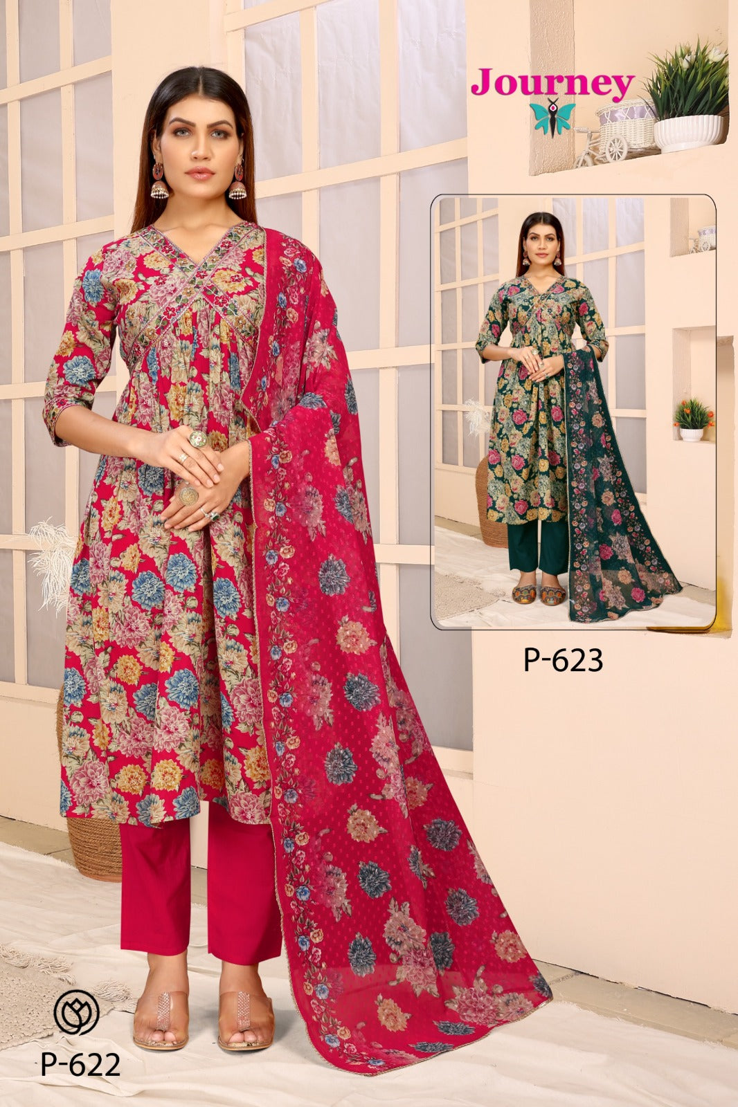 P-622-623 Journey Design Cambric Readymade Pant Style Suits Manufacturer India