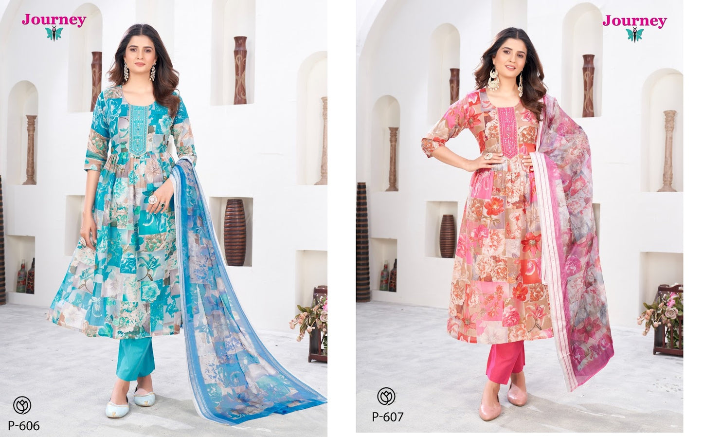 P 606-607 Journey Design Cotton Readymade Pant Style Suits