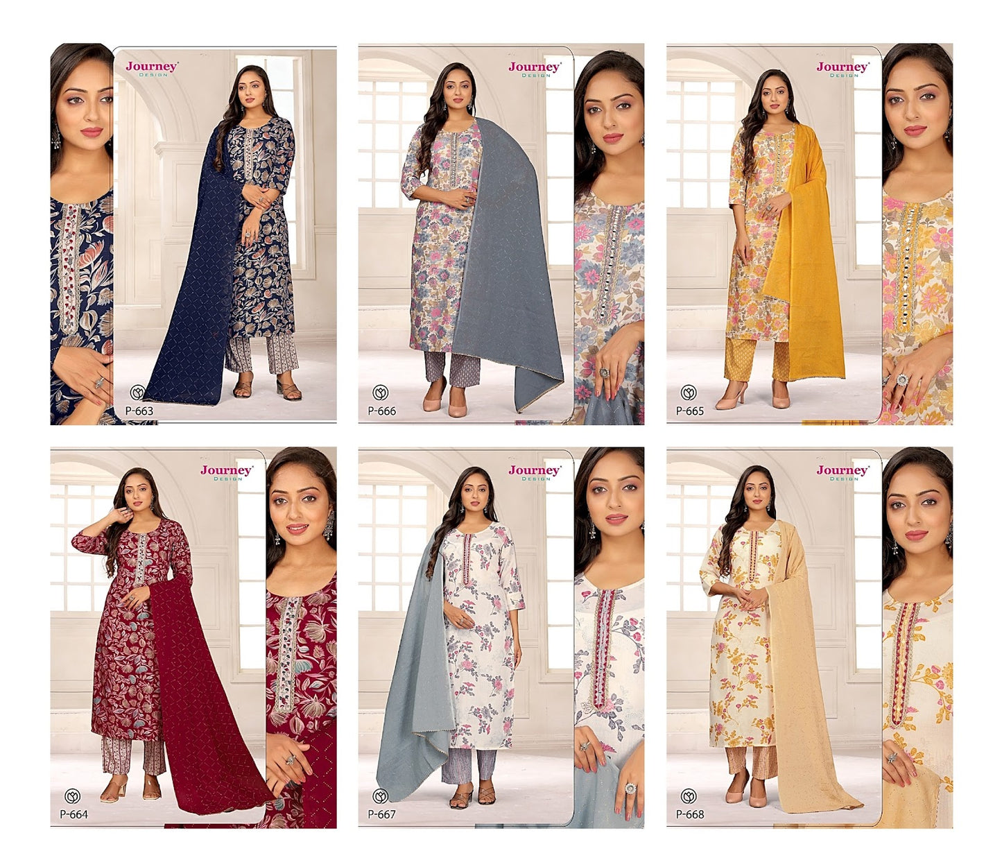 P 663-668 Journey Design Mal Cotton Readymade Pant Style Suits Manufacturer