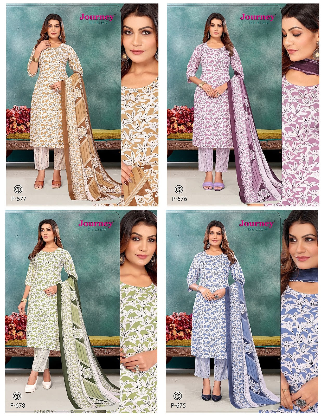 P 675-678 Journey Design Capsule Print Readymade Pant Style Suits Exporter Gujarat