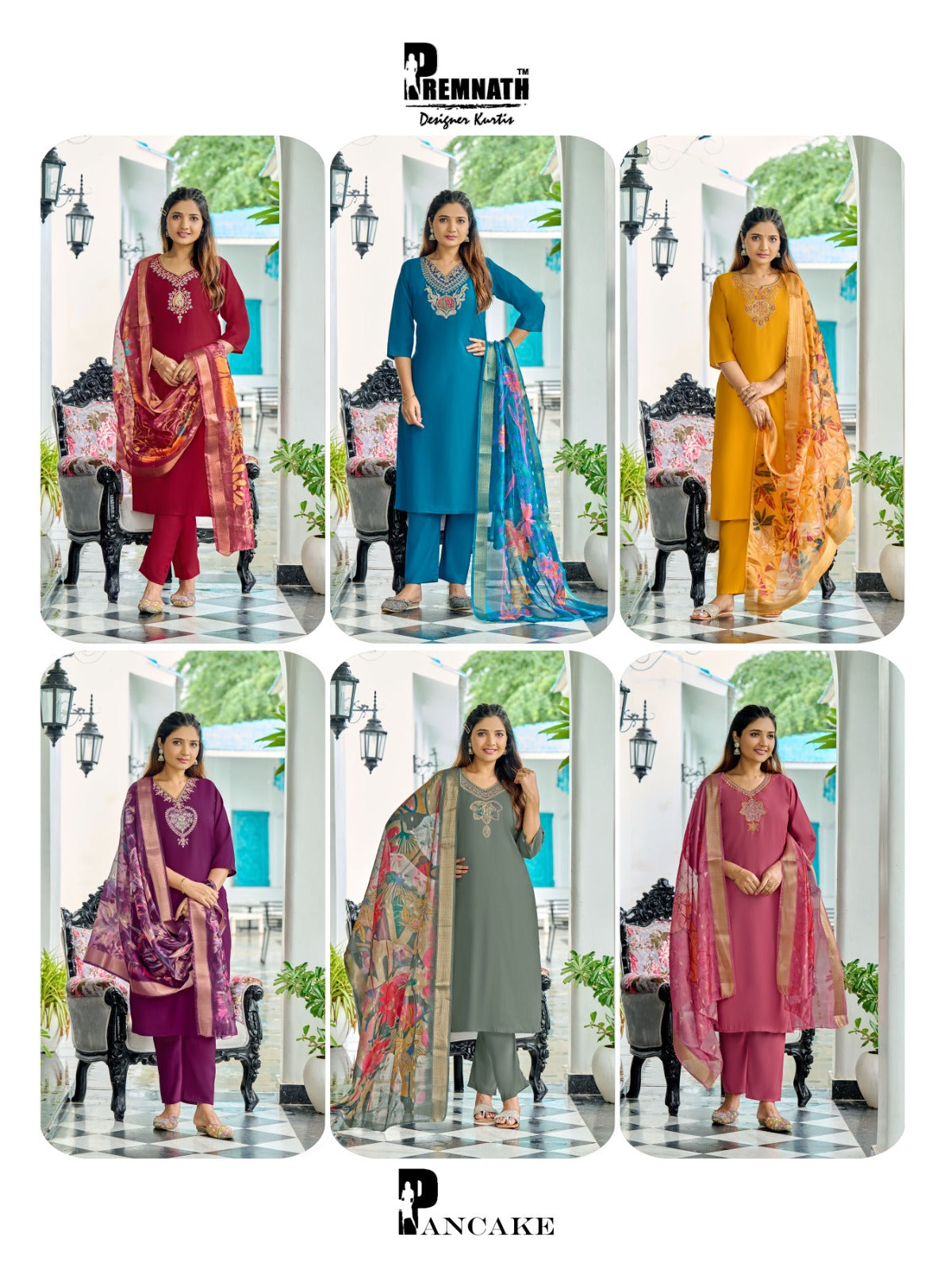Pancake Premnath Roman Silk Readymade Pant Style Suits Wholesaler Ahmedabad