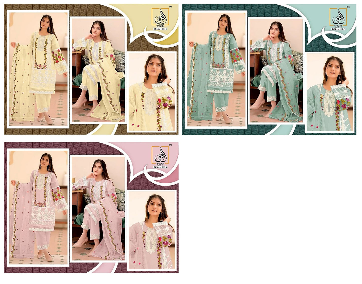118 Al Huda Fashion Organza Pakistani Readymade Suits