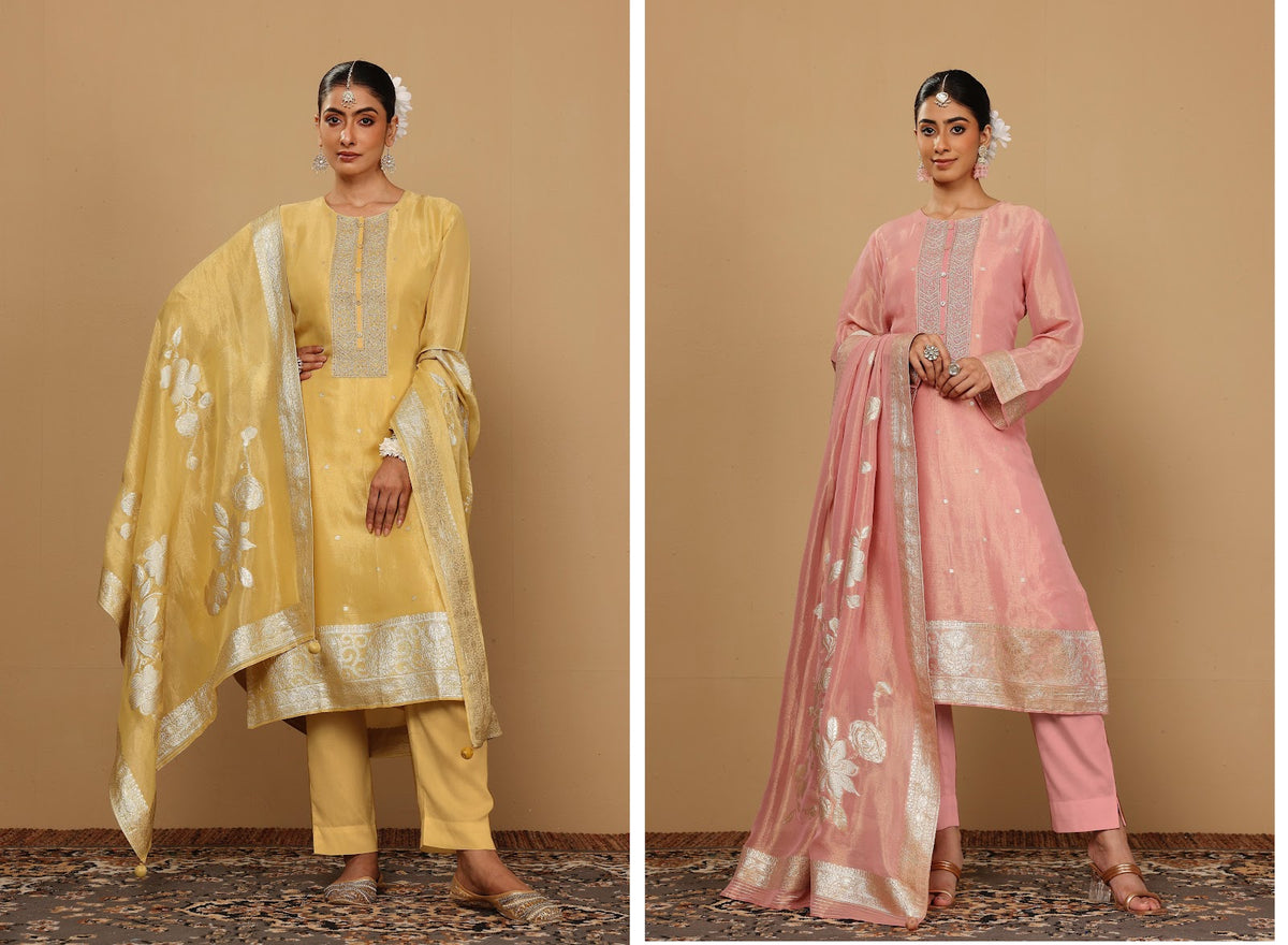 Rafnaz Naariti Tissue Jacquard Designer Salwar Suits Wholesaler