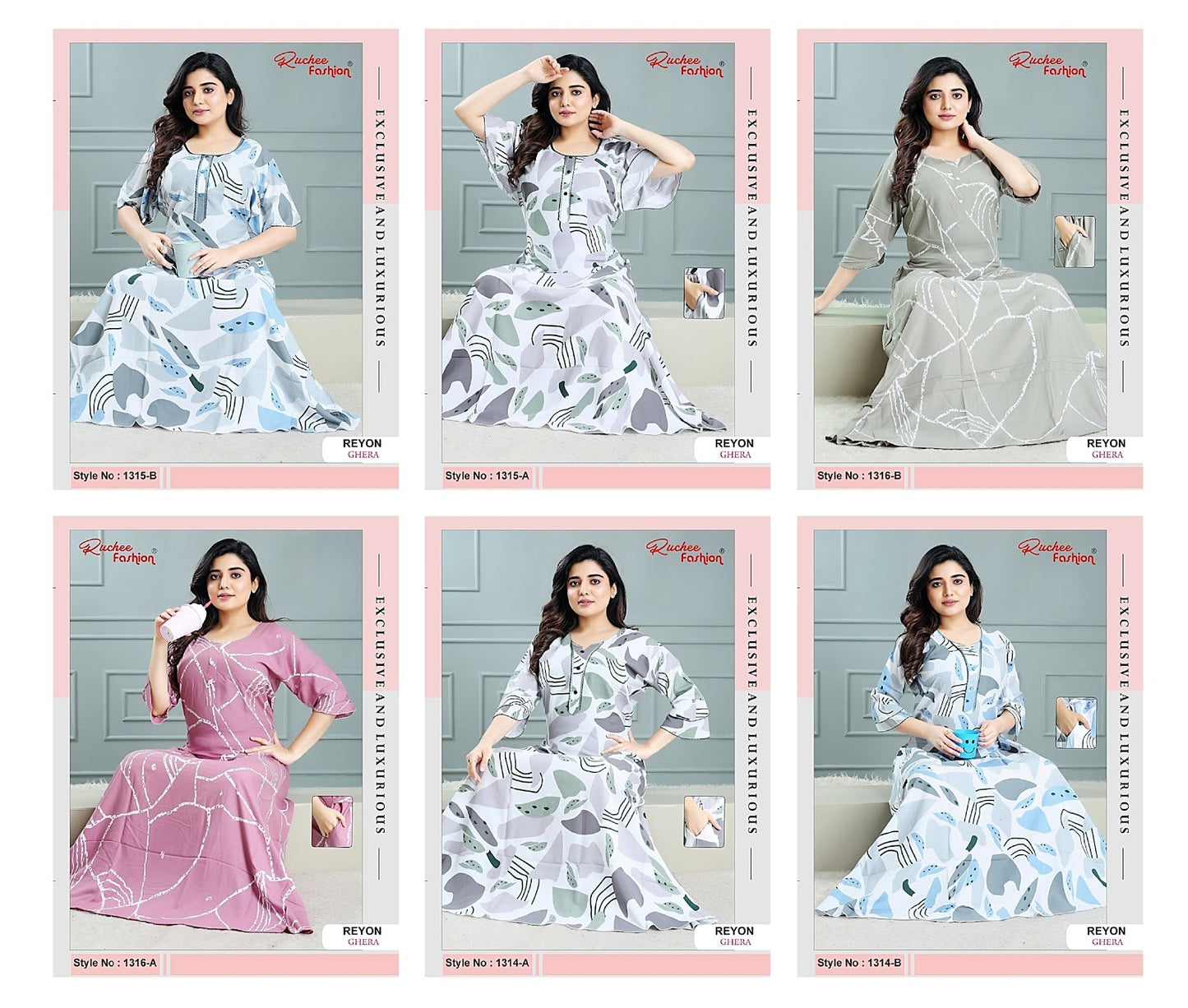 Rayon 0908 Ruchee Fashion Night Gowns Manufacturer Gujarat