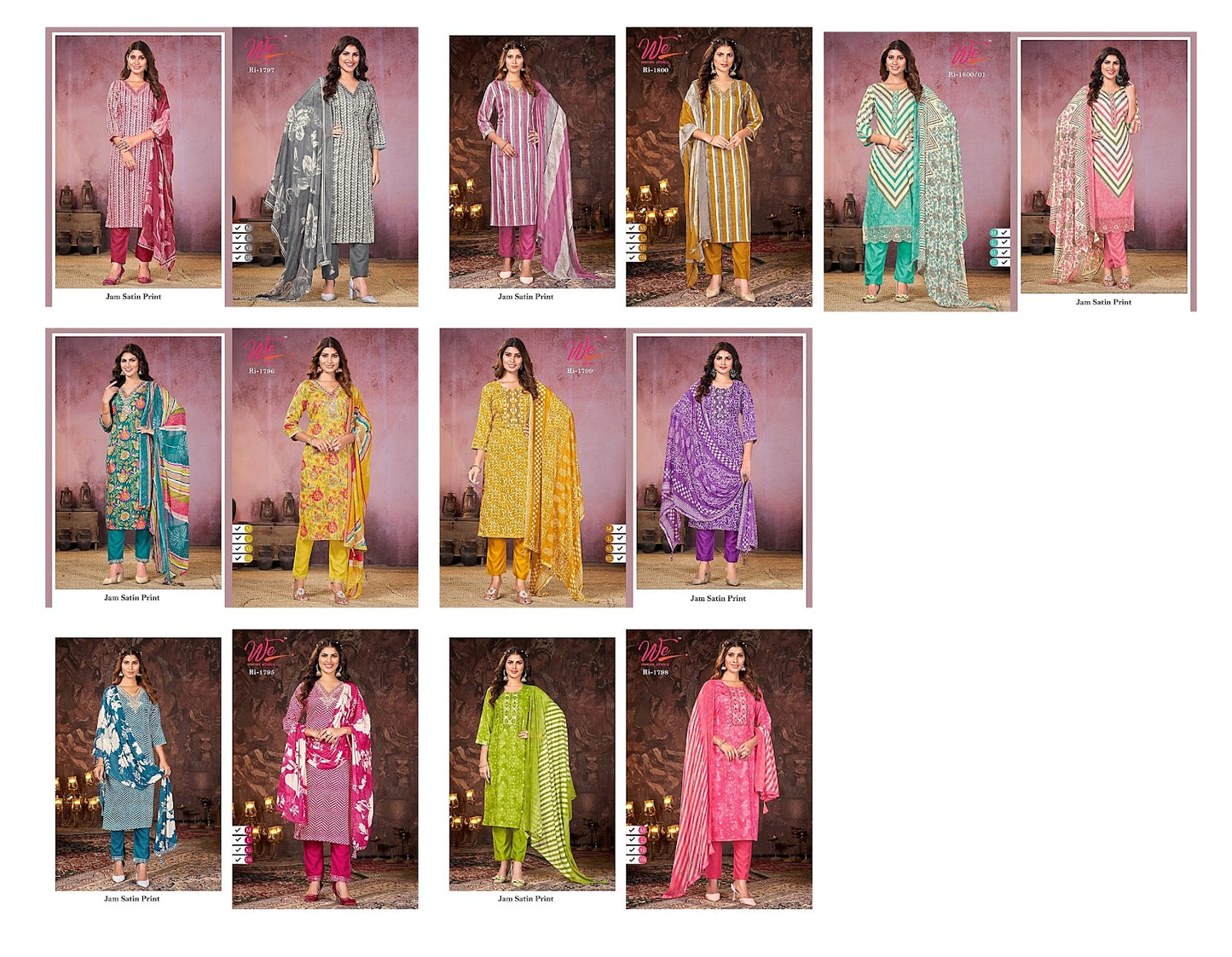 Ri 1795-1801 Women Ethnics Jam Satin Readymade Pant Style Suits Supplier