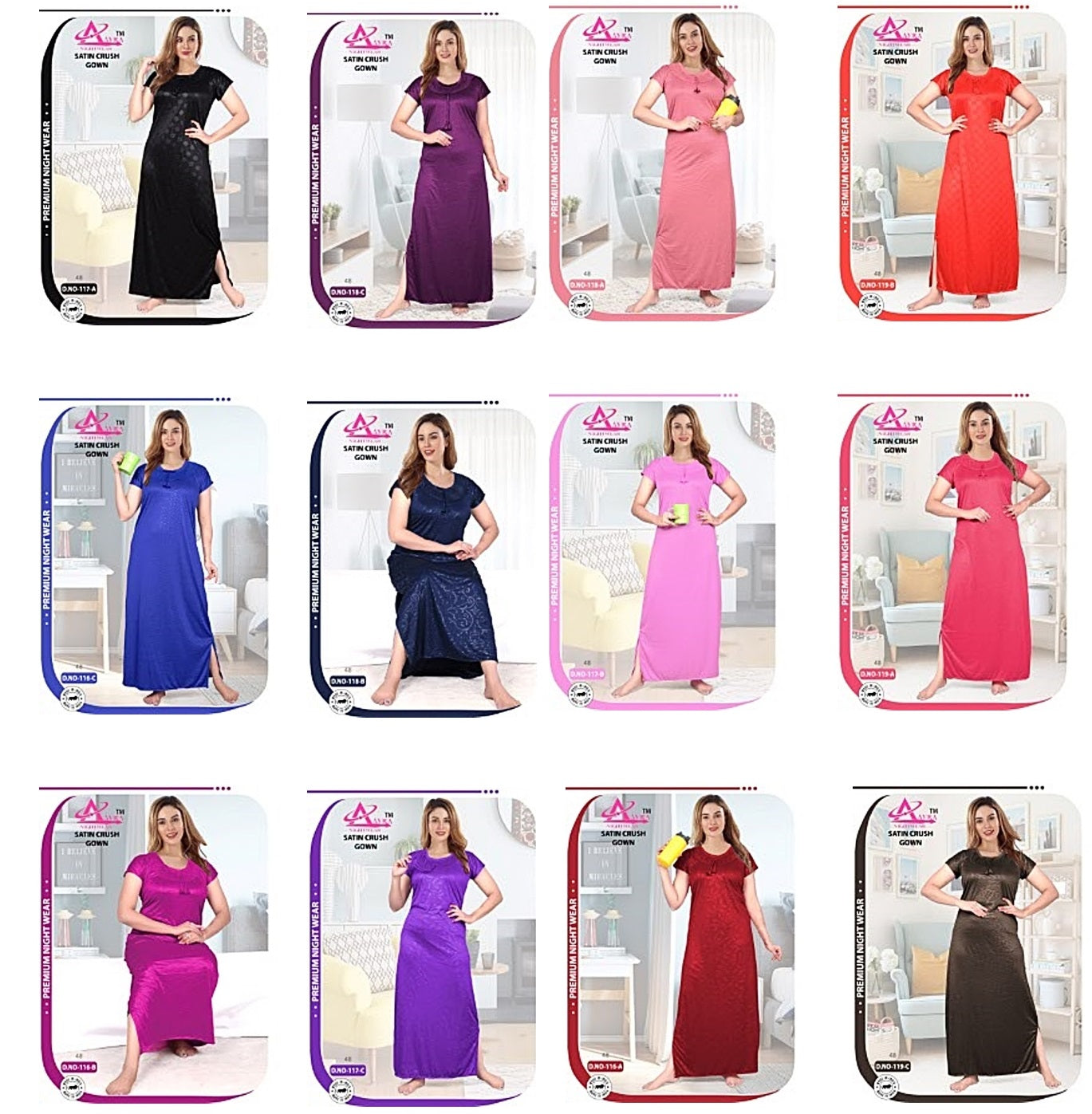 Round Neck 0501 Aayra Satin Night Gowns