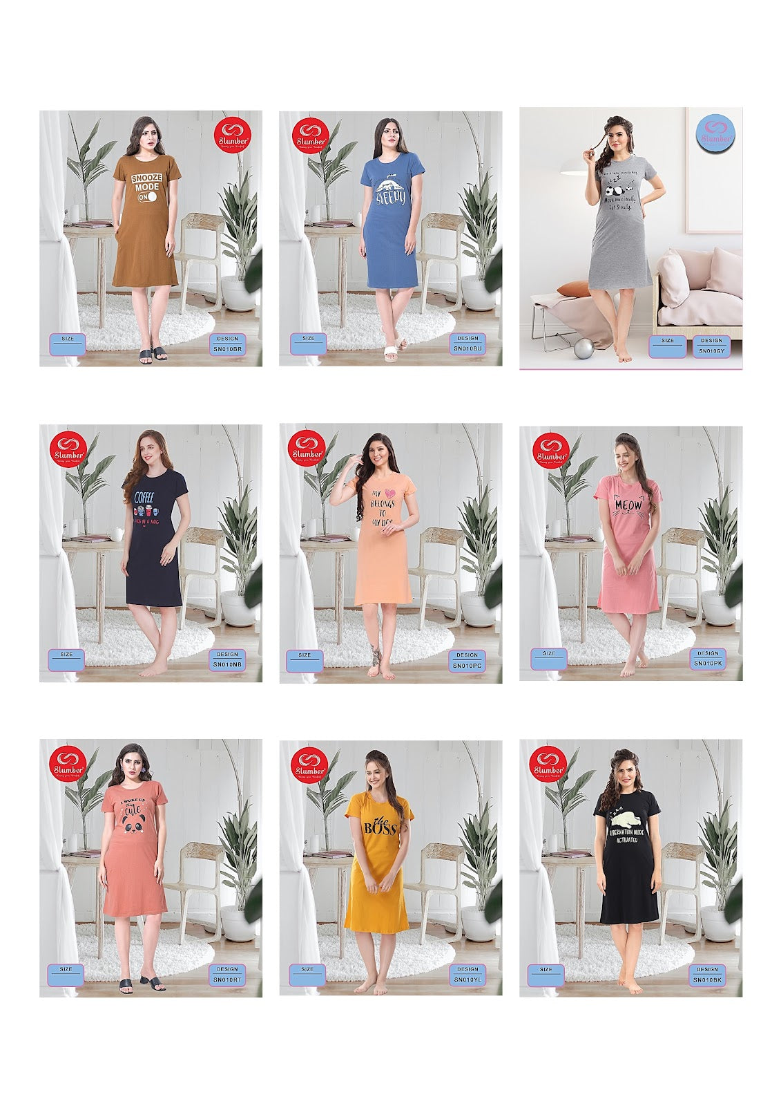 Sn010 Slumber Pure Cotton Short Night Gown