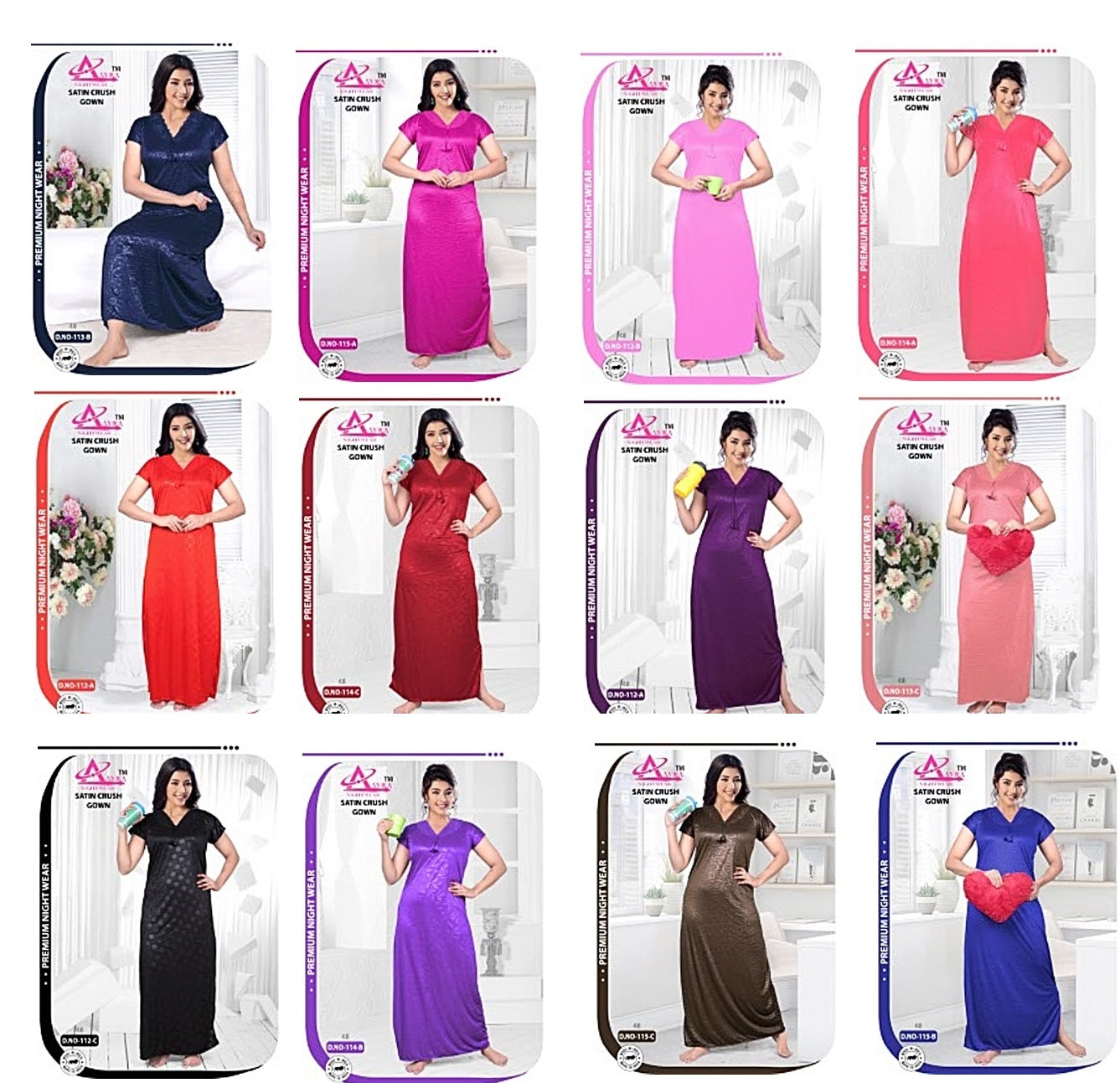 V Neck 0501 Aayra Satin Night Gowns