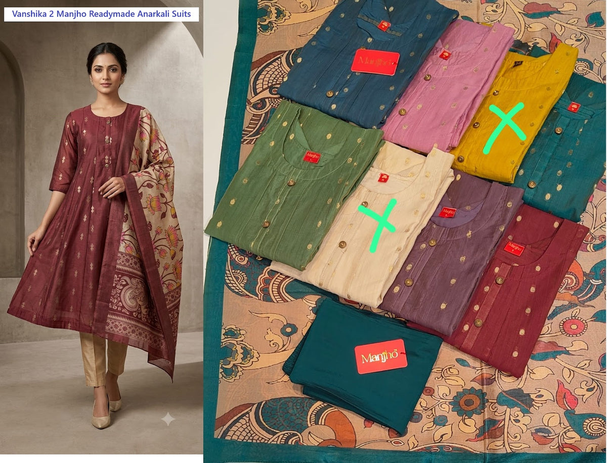 Vanshika 2 Manjho Jamdani Silk Readymade Anarkali Suits Exporter Gujarat