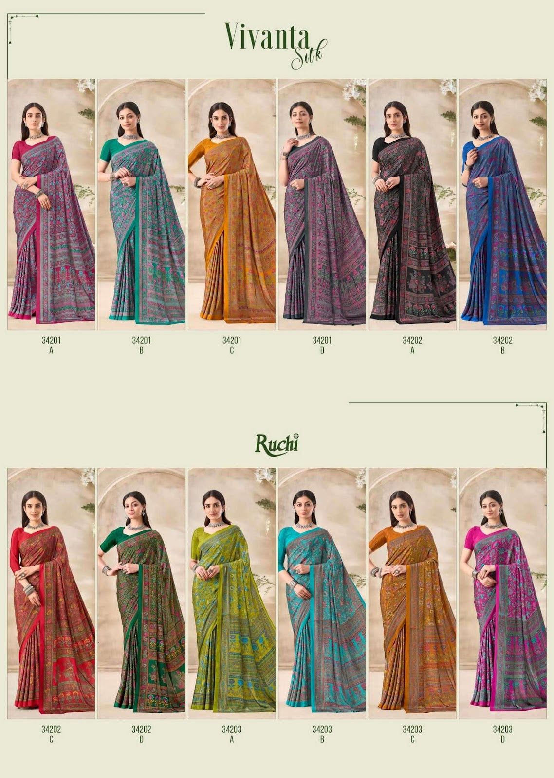 Vivanta Silk 35 Ruchi Crepe Sarees Wholesaler India