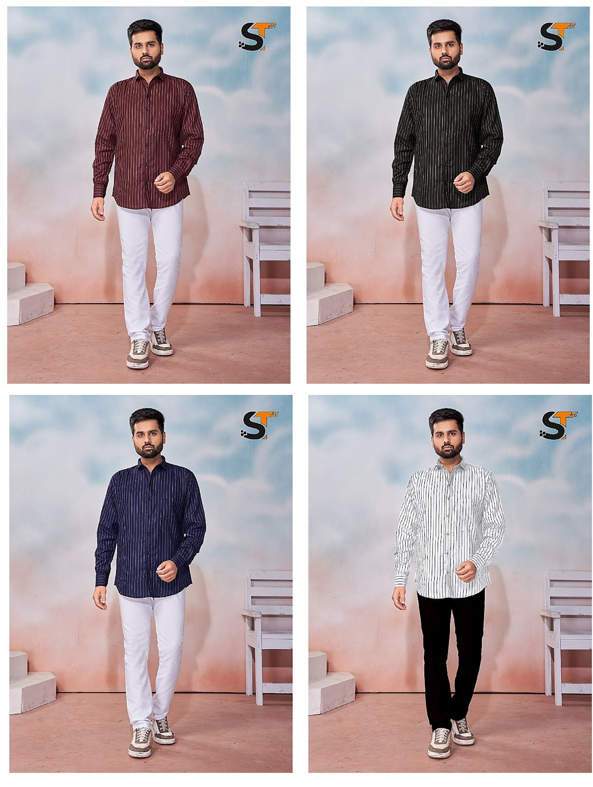 White Line Salas Heavy Cotton Mens Shirts Exporter Gujarat