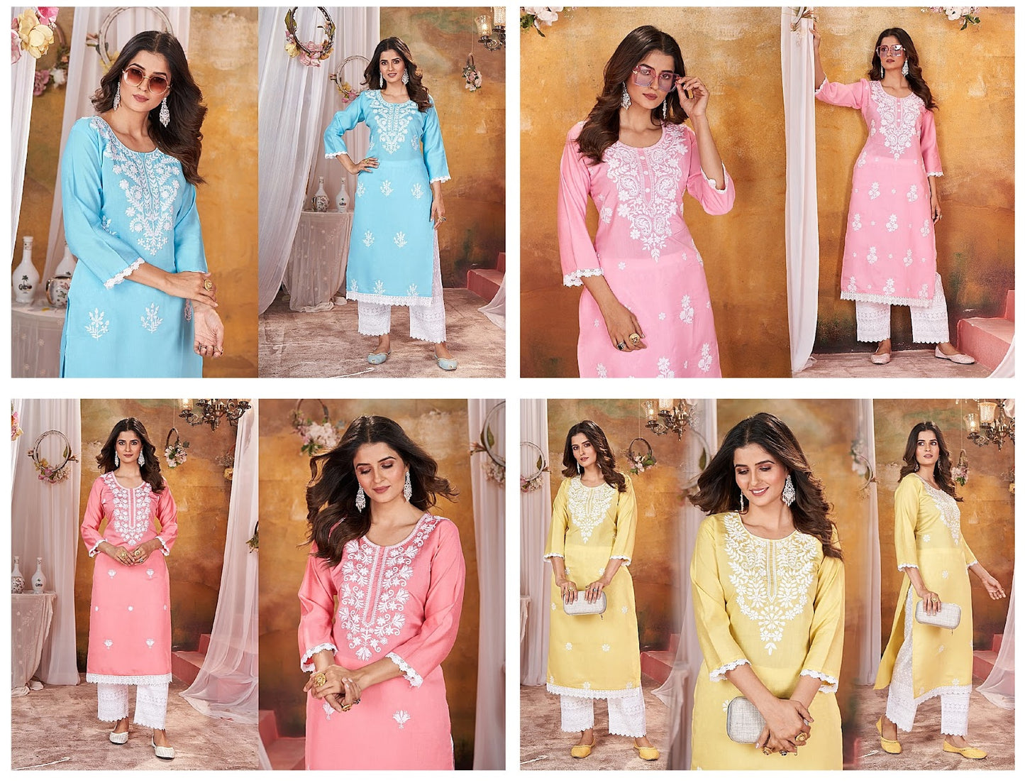 White Thread Work Srh Heavy Rayon Kurti Plazzo Set Manufacturer Gujarat