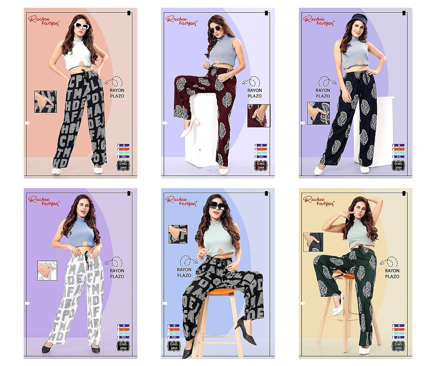 2064 Ruchee Fashion Rayon Branded Palazzo Supplier Ahmedabad
