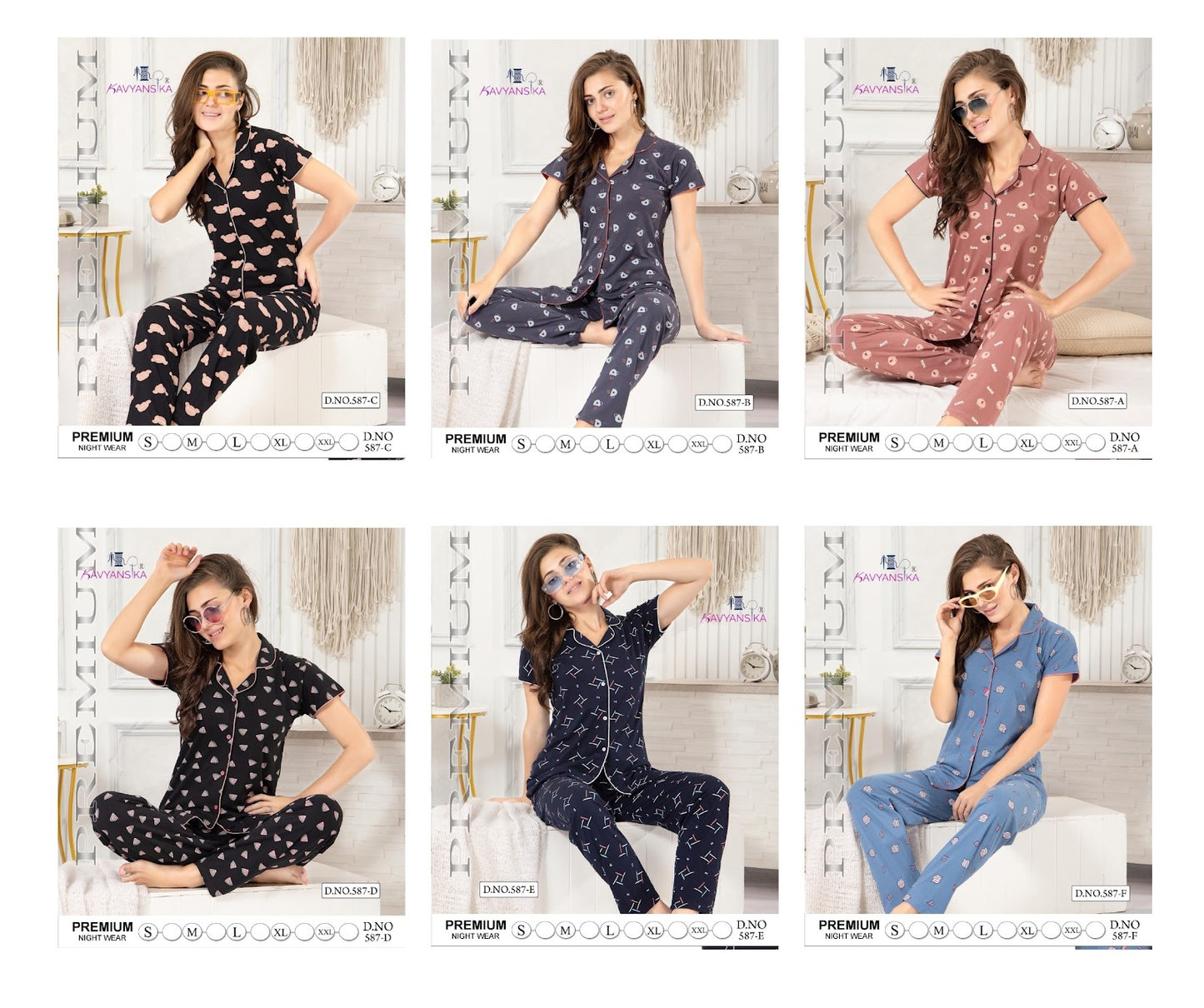 587 Kavyansika Hosiery Cotton Collar Night Suits Exporter Gujarat