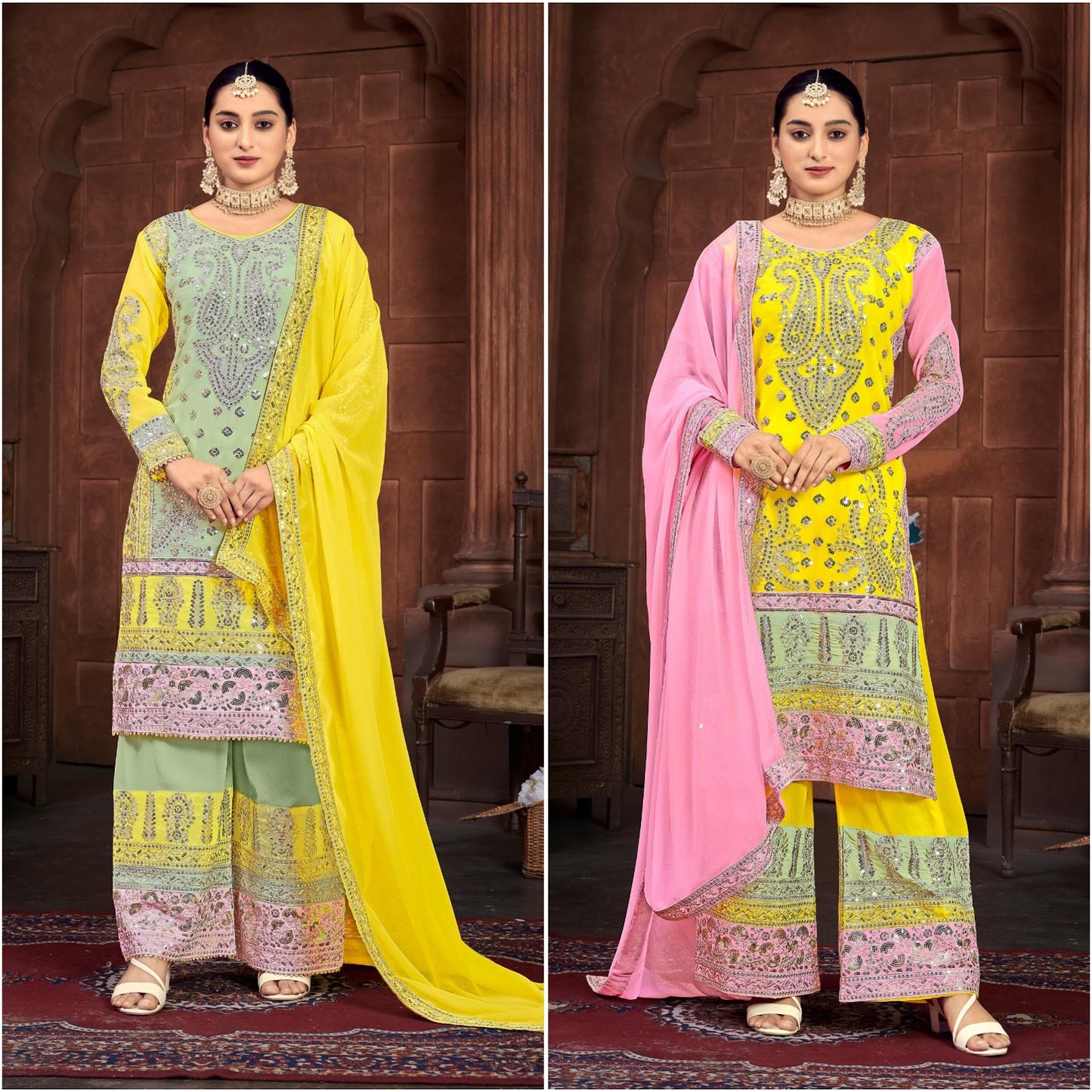 796 Aarohi Faux Georgette Readymade Sharara Suits Exporter