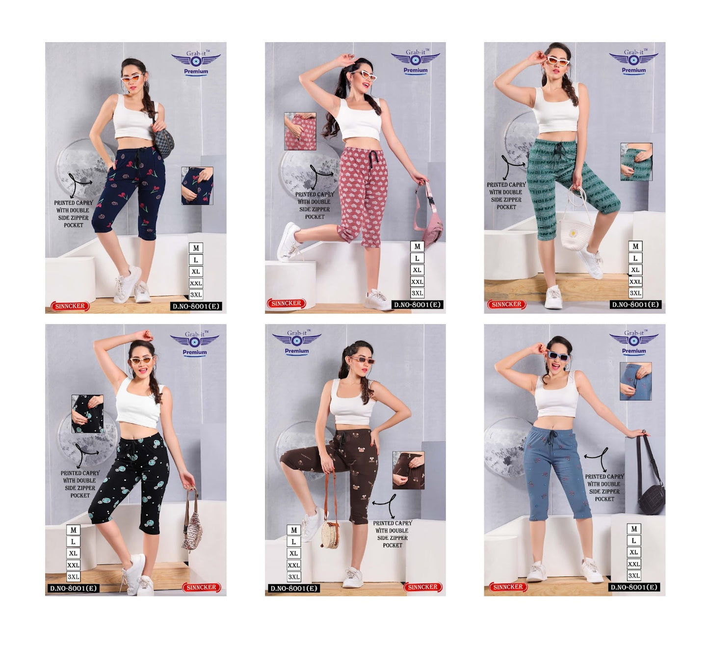 8001 E Printed Grab It Sinker Womens Capri Exporter Gujarat