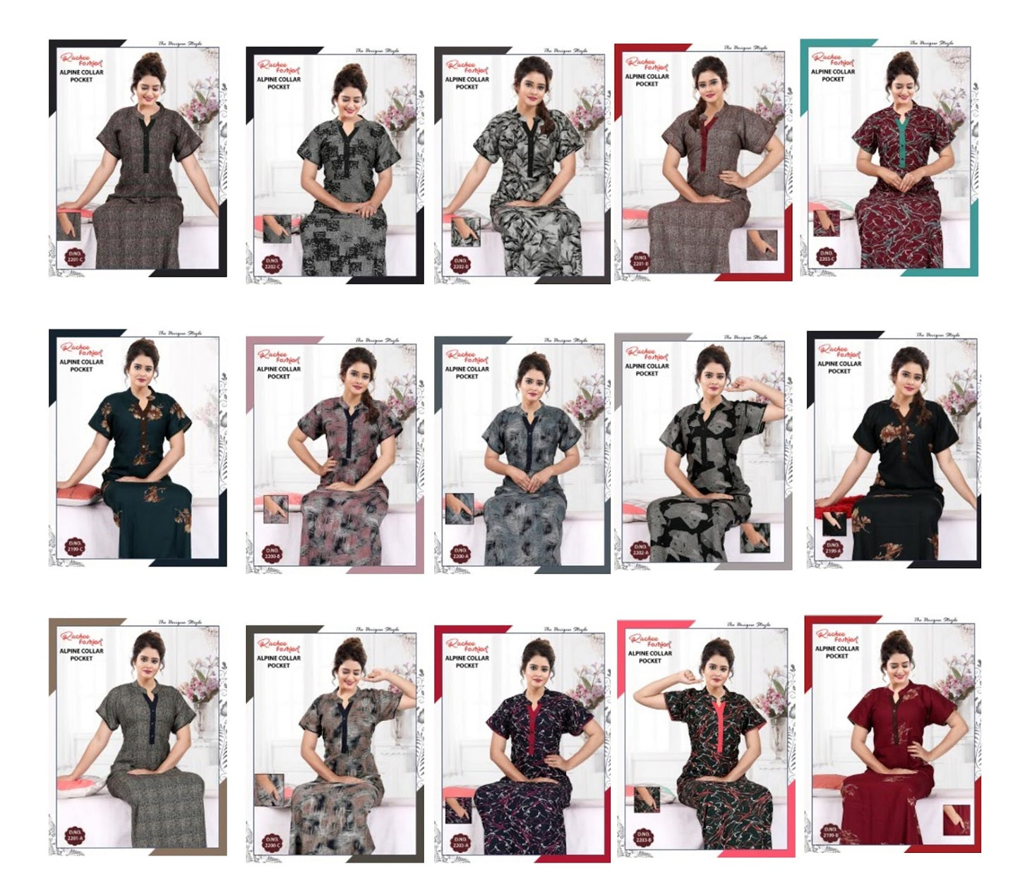 Alpine Collar Ruchee Fashion Night Gowns Manufacturer Ahmedabad