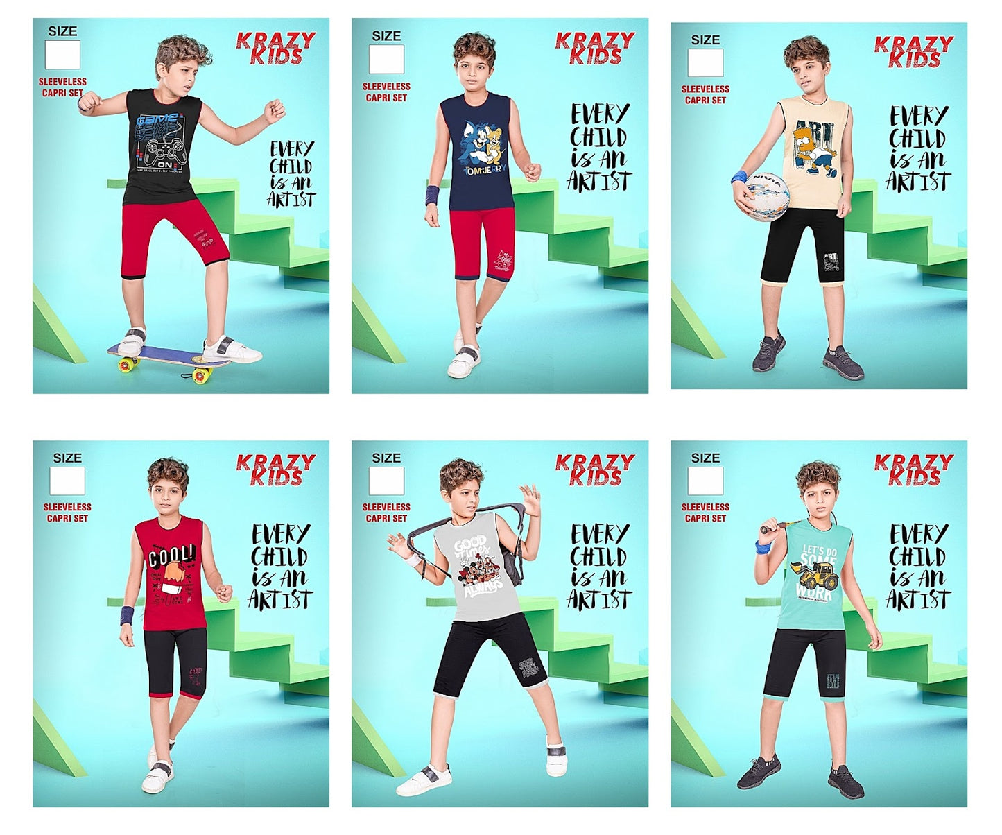 Artist Krazy Kids Cotton Boys Capri Night Suit