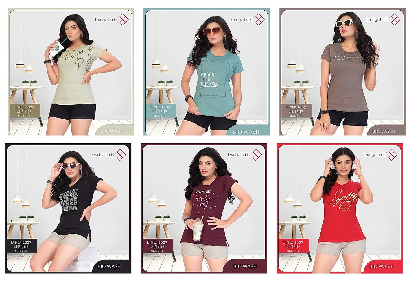 Lht 117-2007 Lady Hill Cotton Biowashed Women Tshirt Wholesale Rate