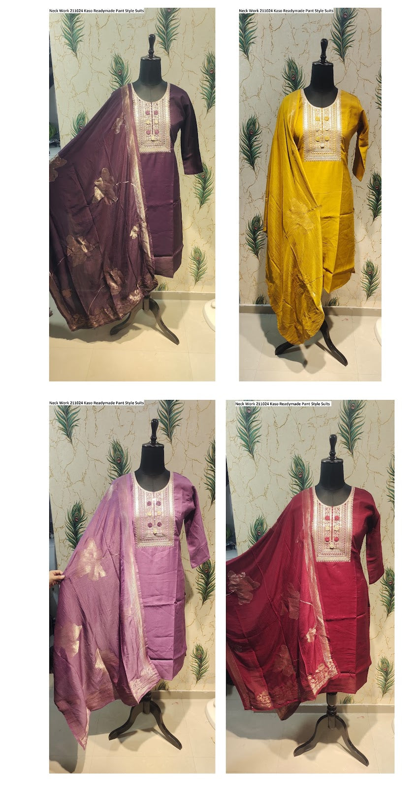 Neck Work 211024 Kaso Roman Silk Readymade Pant Style Suits Exporter Ahmedabad