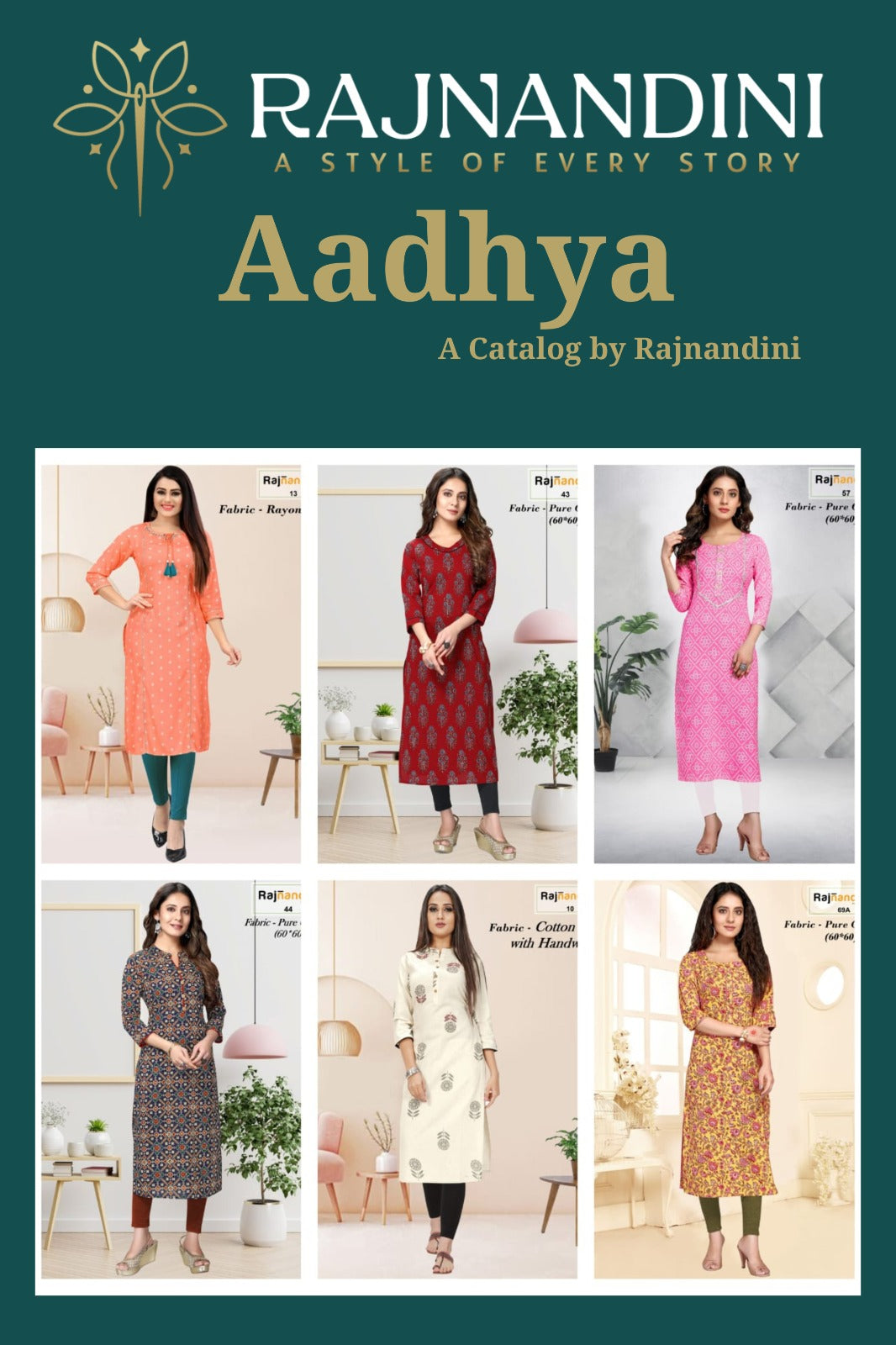Aadhya Rajnandini Pure Cotton Straight Cut Kurtis Manufacturer Ahmedabad