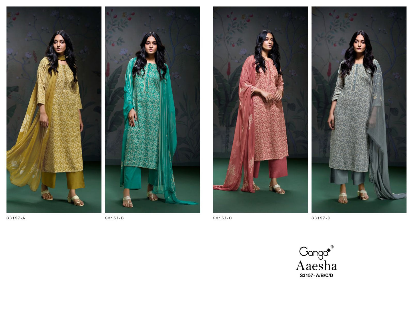 Aaesha S3157 Ganga Cotton Satin Plazzo Style Suits Supplier India