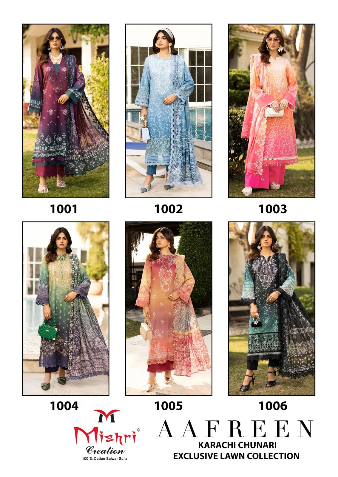 Aafreen Lawn Collection Mishri Lawn Cotton Karachi Salwar Suits Wholesaler Ahmedabad
