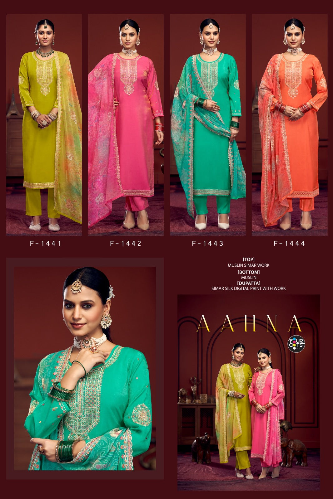 Aahna Four Dots Muslin Readymade Pant Style Suits Wholesaler Ahmedabad