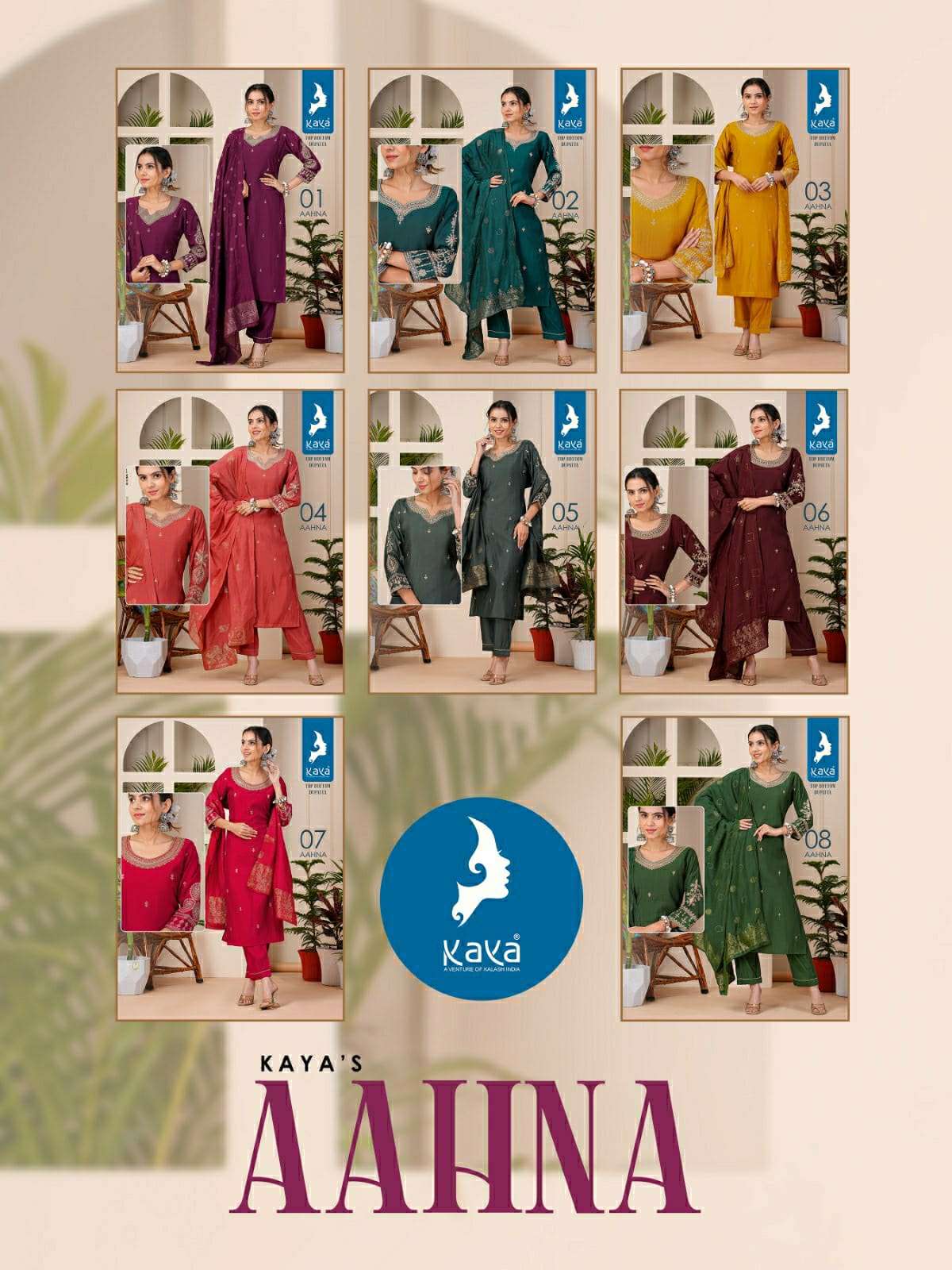Aahna Kaya Roman Silk Readymade Pant Style Suits Exporter India