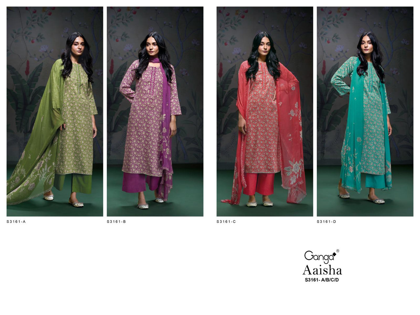 Aaisha S3161 Ganga Cotton Satin Plazzo Style Suits Supplier India