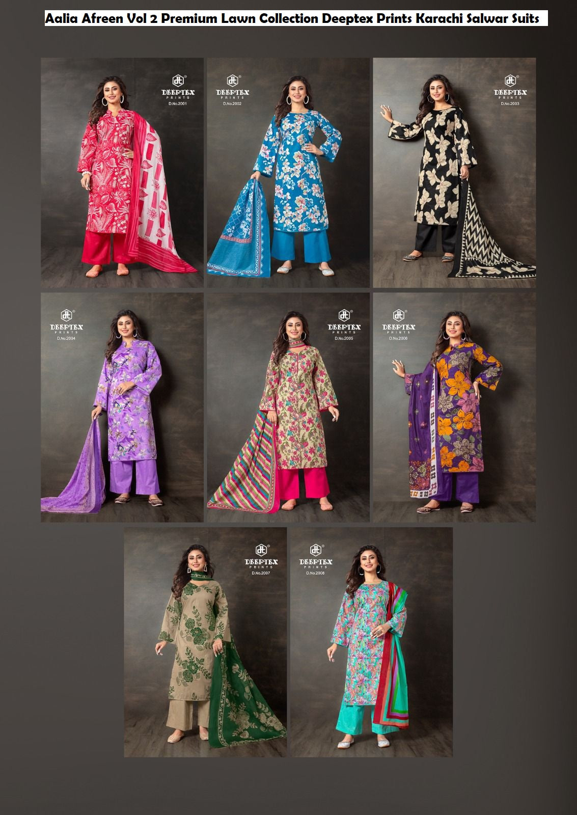 Aalia Afreen Vol 2 Premium Lawn Collection Deeptex Prints Cotton Karachi Salwar Suits Wholesaler
