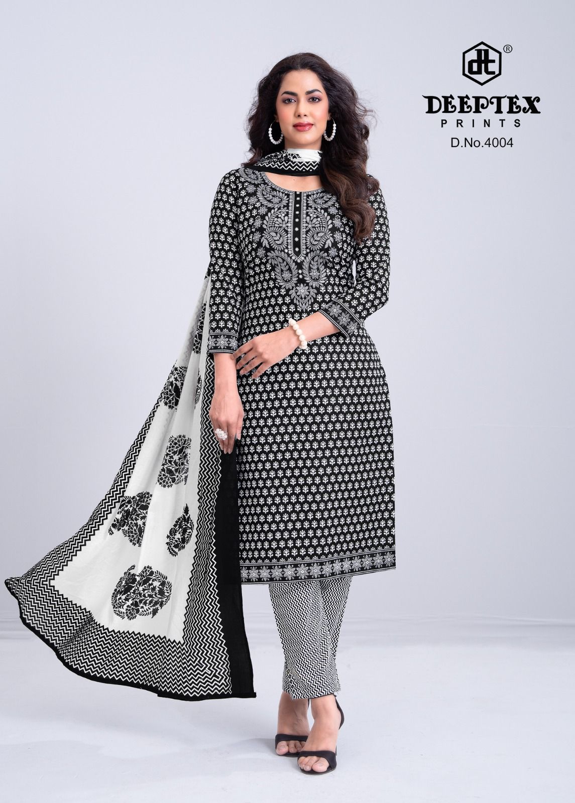 Aaliza Vol 4 Black And White Special Deeptex Prints Readymade Cotton Pant Suits Exporter