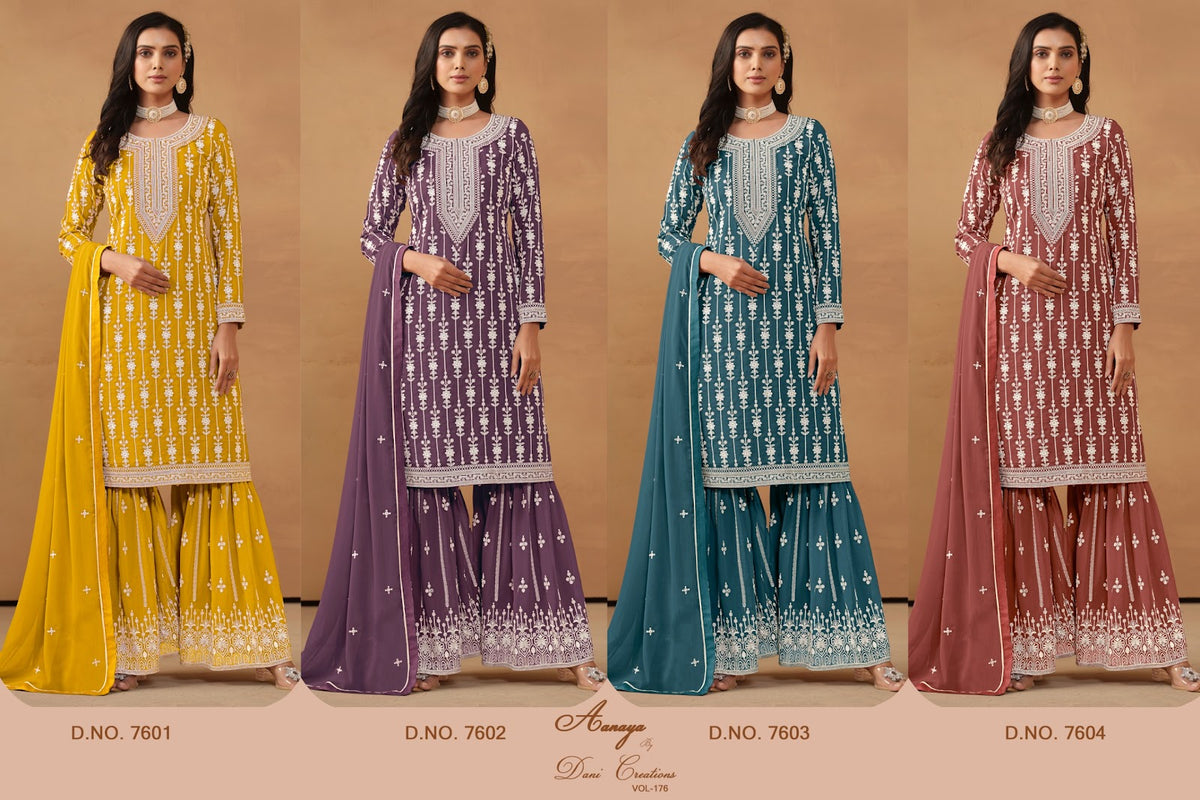 Aanaya Vol 176 7601-7604 Dani Creation Faux Georgette Pakistani Salwar Suits Wholesale Price