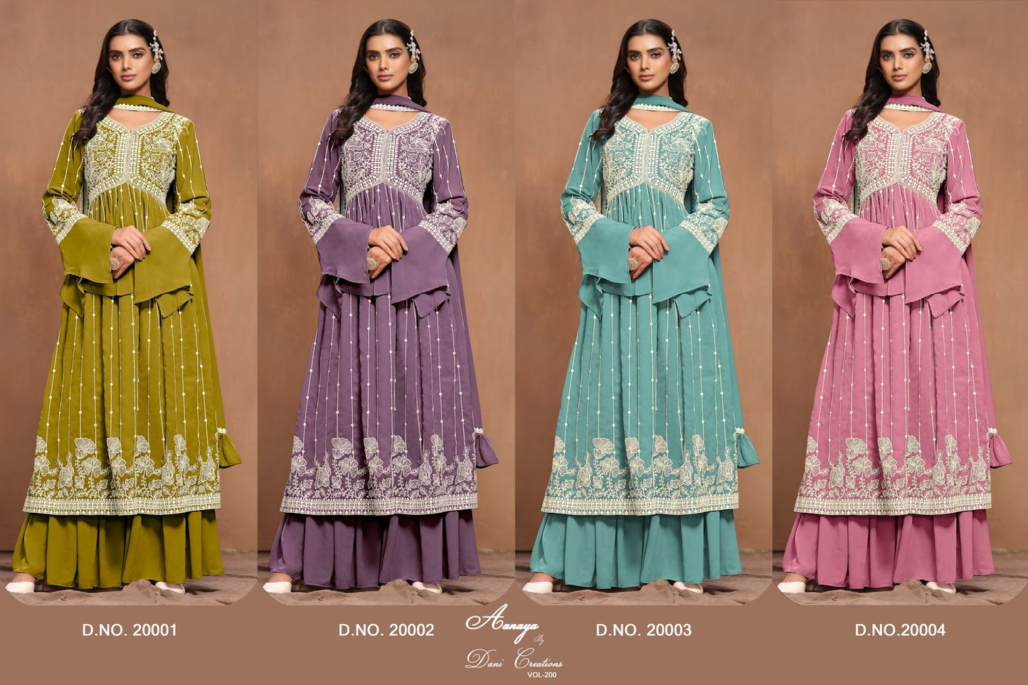 Aanaya Vol 200 20001-20004 Dani Creation Faux Georgette Sharara Style Suits Wholesaler Ahmedabad