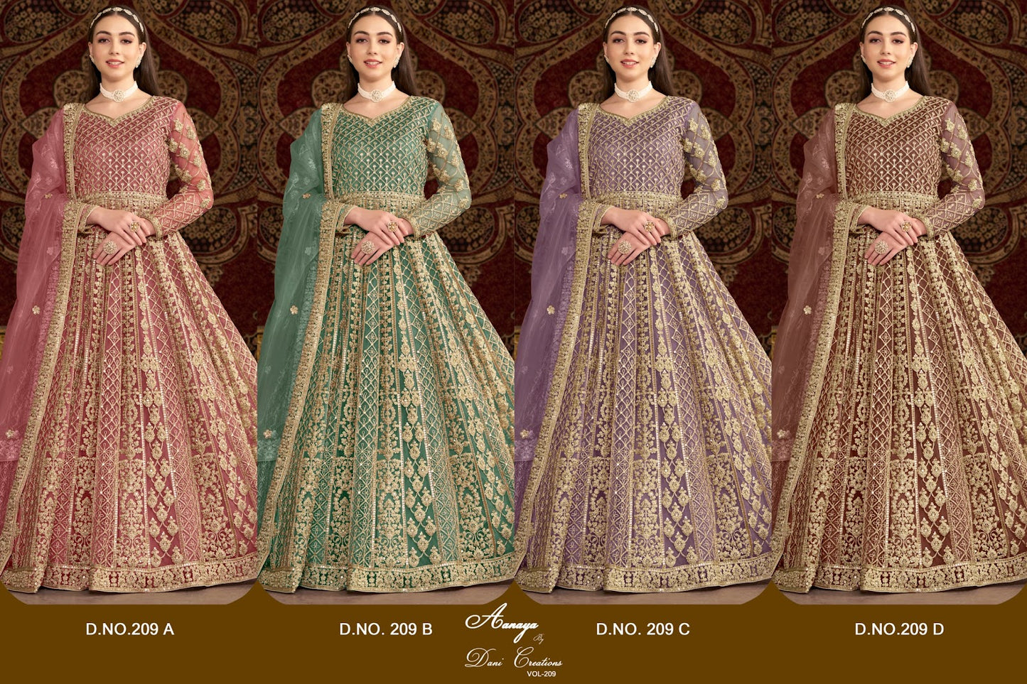 Aanaya Vol 209 Dani Creation Net Gown Dupatta Set Manufacturer India