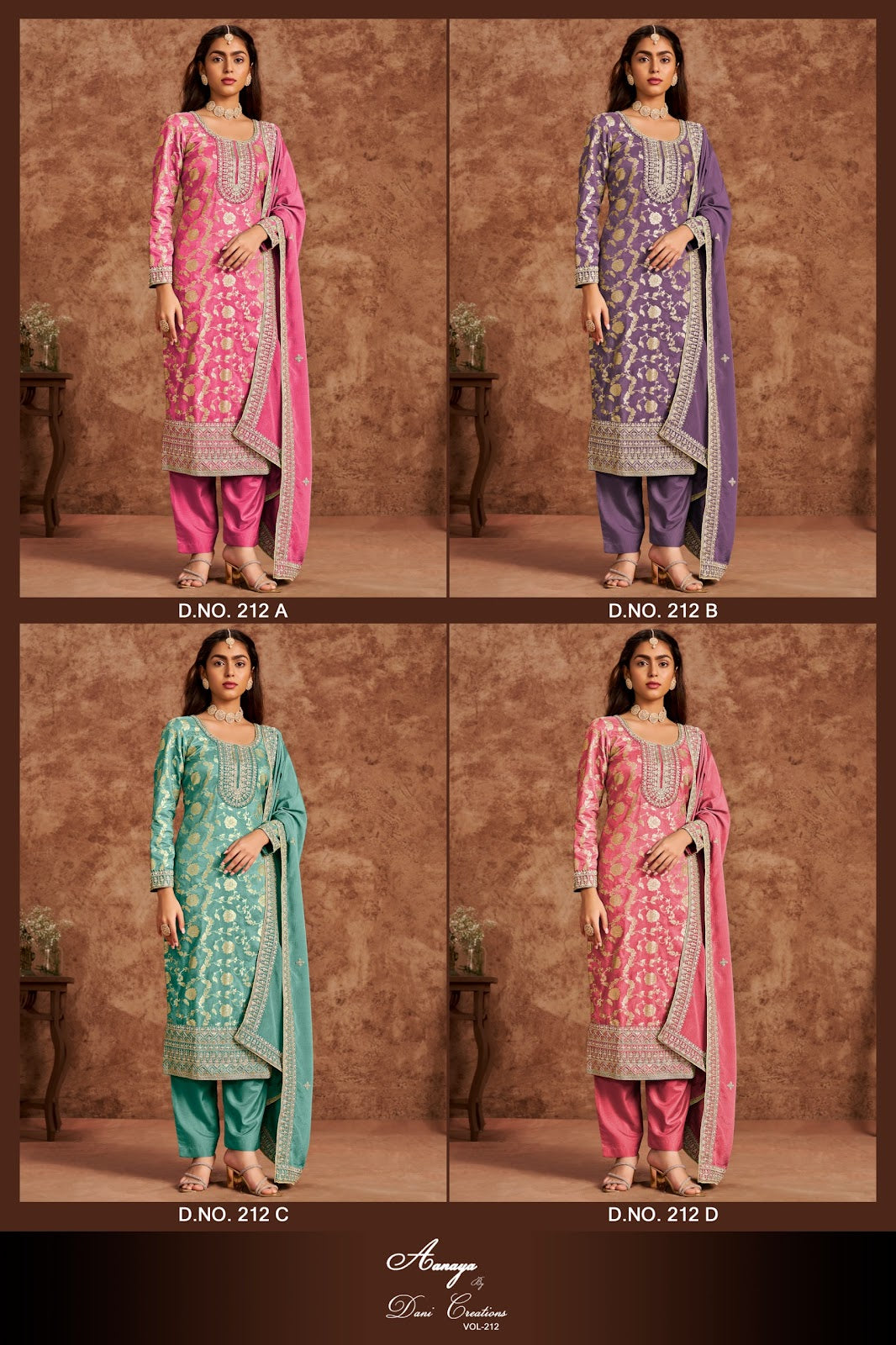 Aanaya Vol 212 Dani Creation Dola Jacquard Pakistani Salwar Suits Exporter Ahmedabad