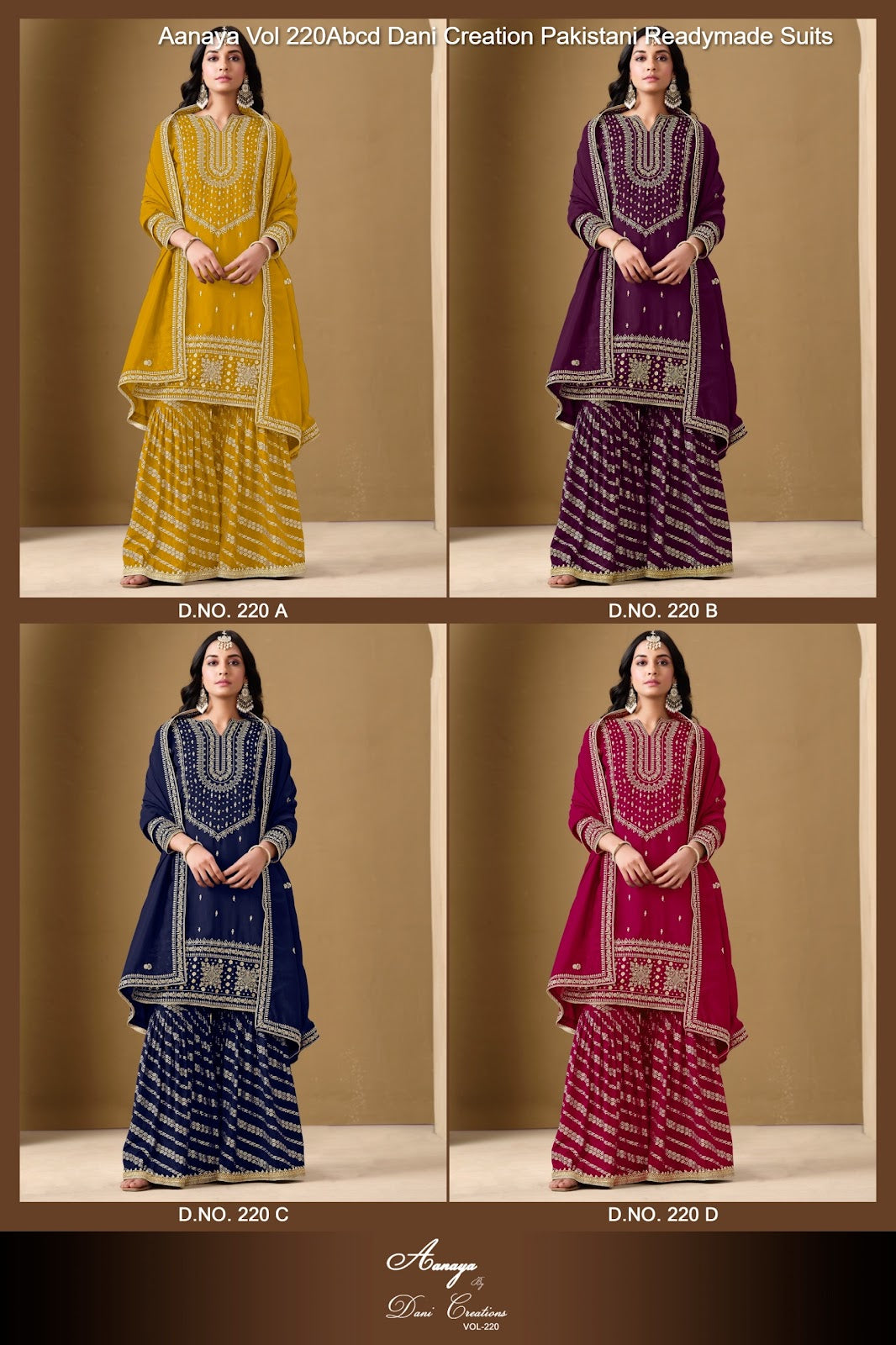 Aanaya Vol 220Abcd Dani Creation Art Silk Pakistani Readymade Suits Exporter Ahmedabad