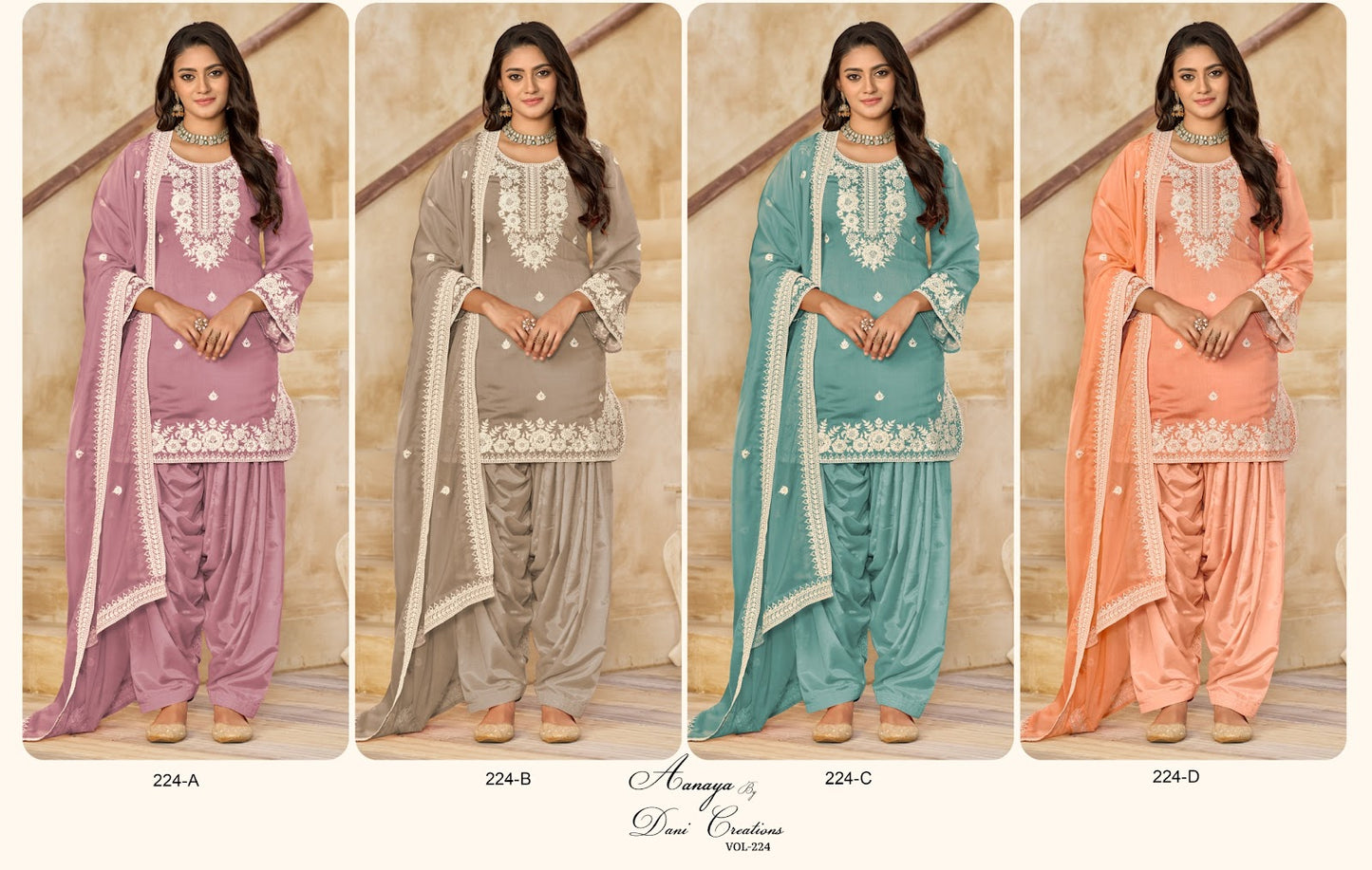 Aanaya Vol 224 Dani Creation Chanderi Patiyala Style Suits Exporter Gujarat