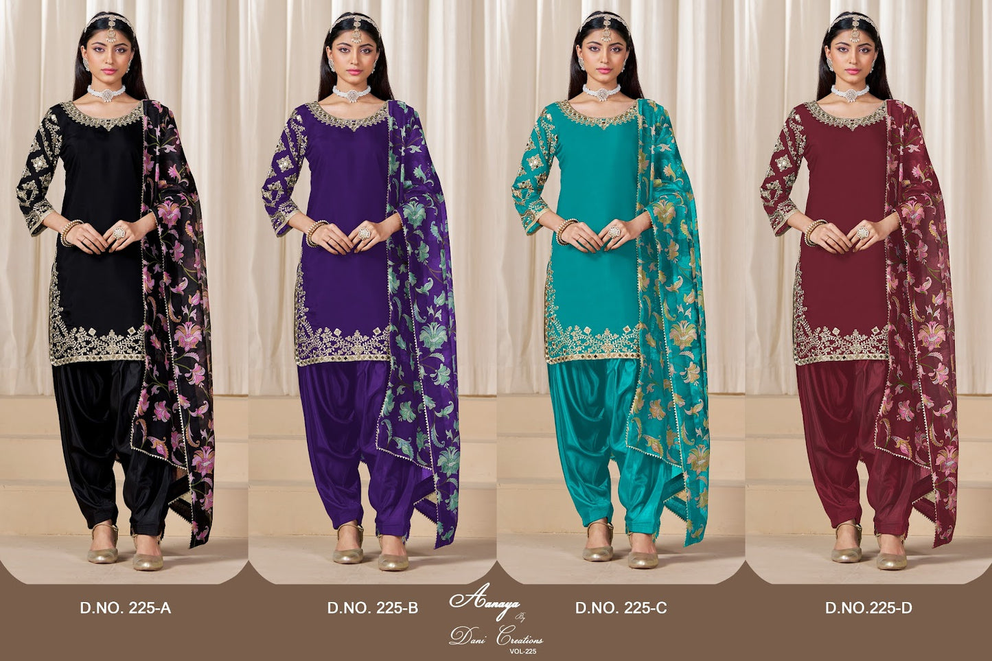 Aanaya Vol 225 Dani Creation Roman Silk Patiyala Style Suits Supplier India