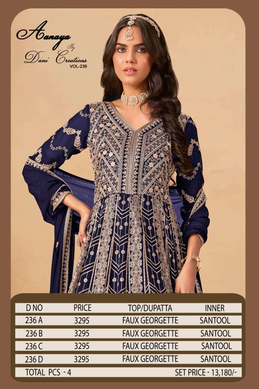 Aanaya Vol 236 Dani Creation Fox Georgette Anarkali Salwar Suits Wholesaler Gujarat