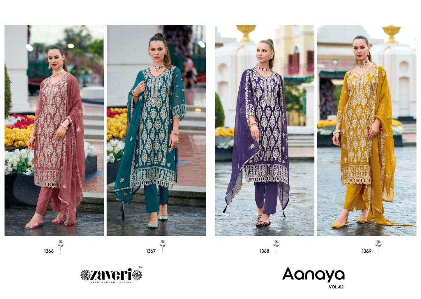 Aanaya Vol 2 Zaveri Soft Organza Readymade Pant Style Suits Wholesaler Ahmedabad