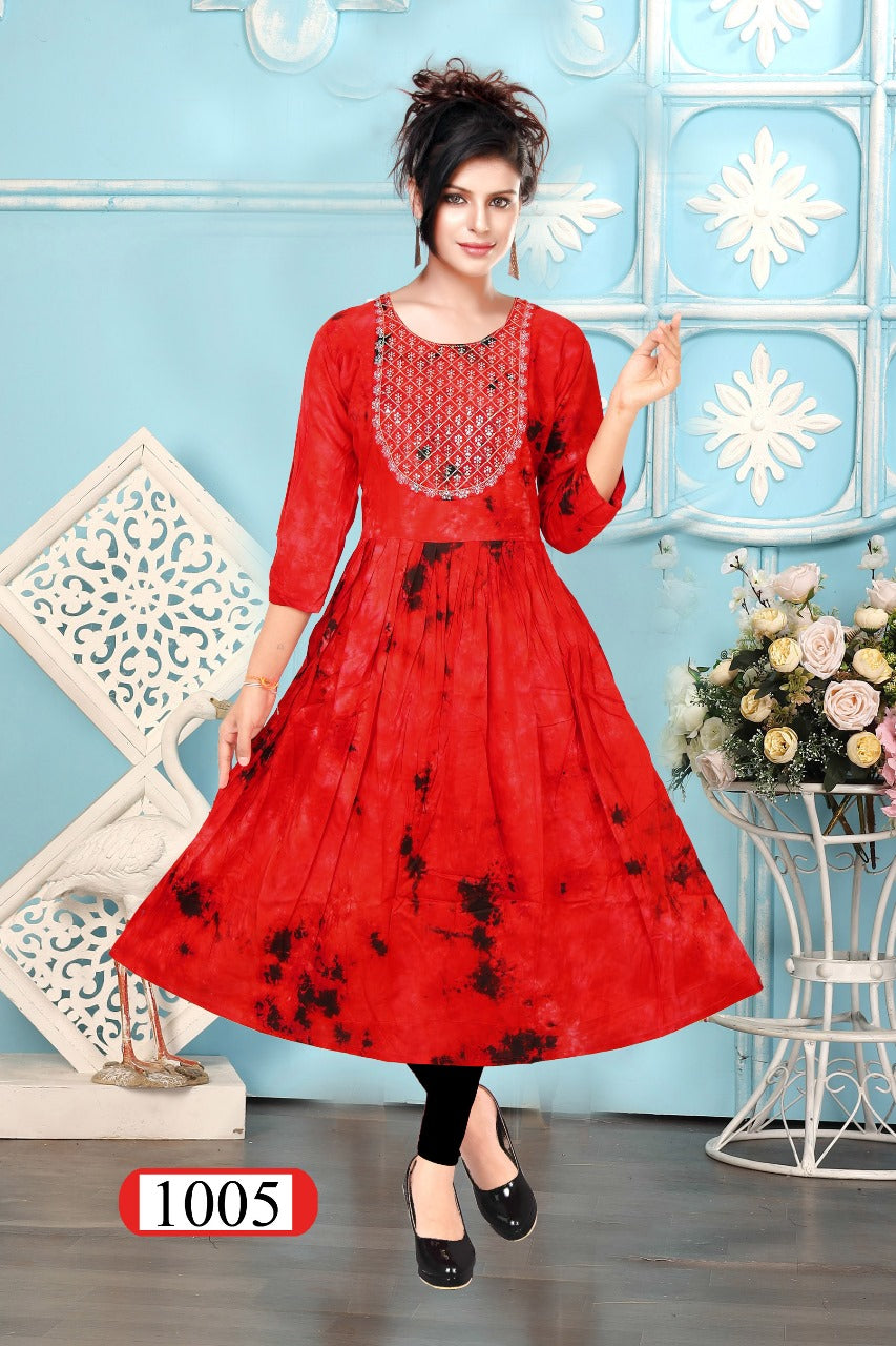 Aarna 4 Prinal Tie Dye Anarkali Kurtis Wholesaler
