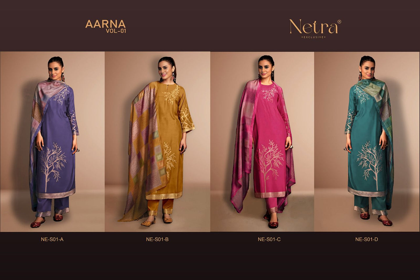 Aarna New S01 Netra Muslin Pant Style Suits Wholesaler Ahmedabad